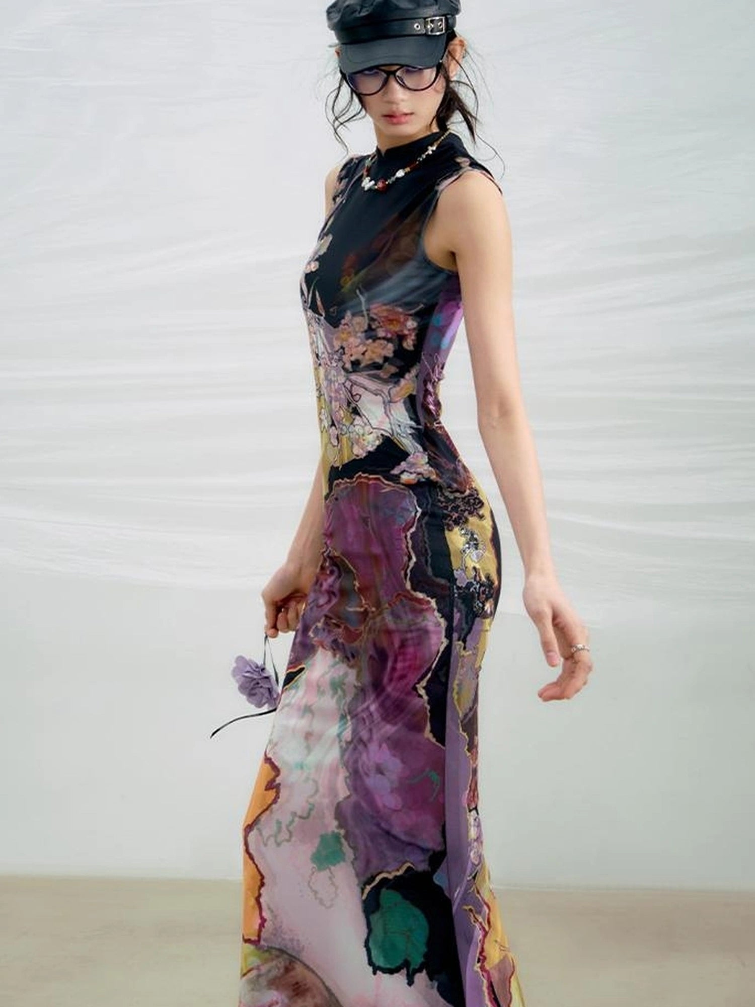 OfAkiva Two Tone Reversible Floral Qipao Dress