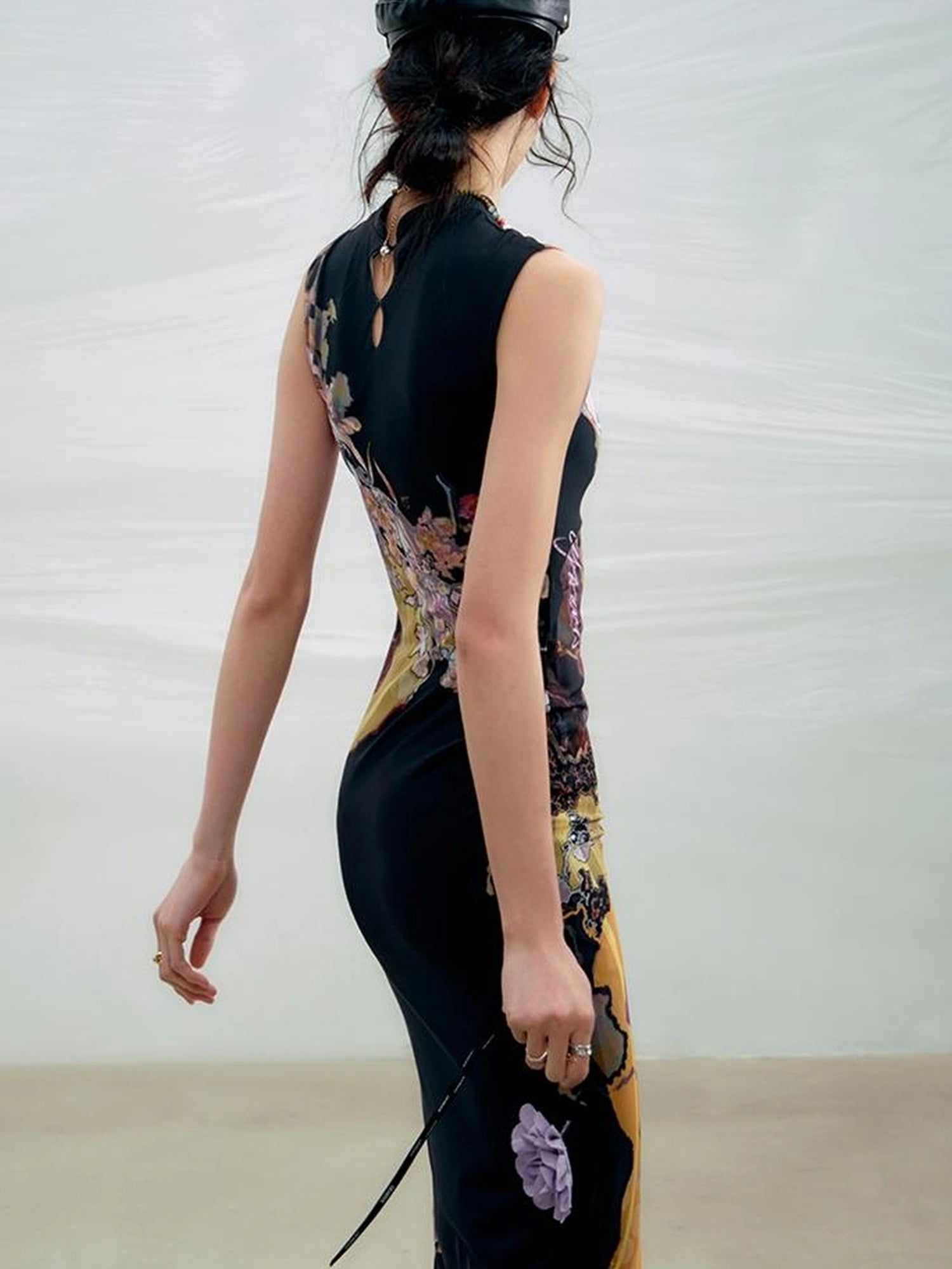 OfAkiva Two Tone Reversible Floral Qipao Dress