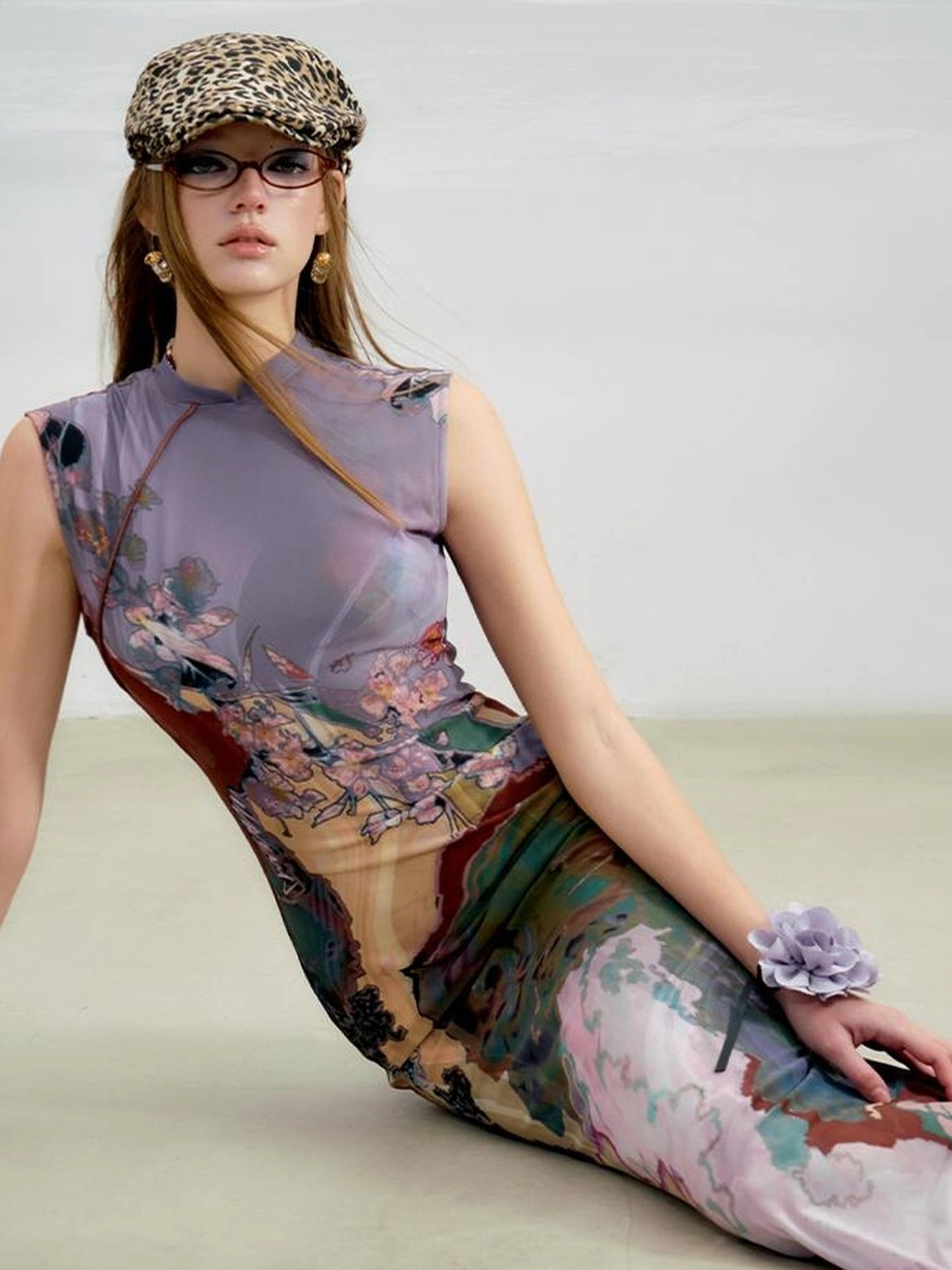 OfAkiva Two Tone Reversible Floral Qipao Dress