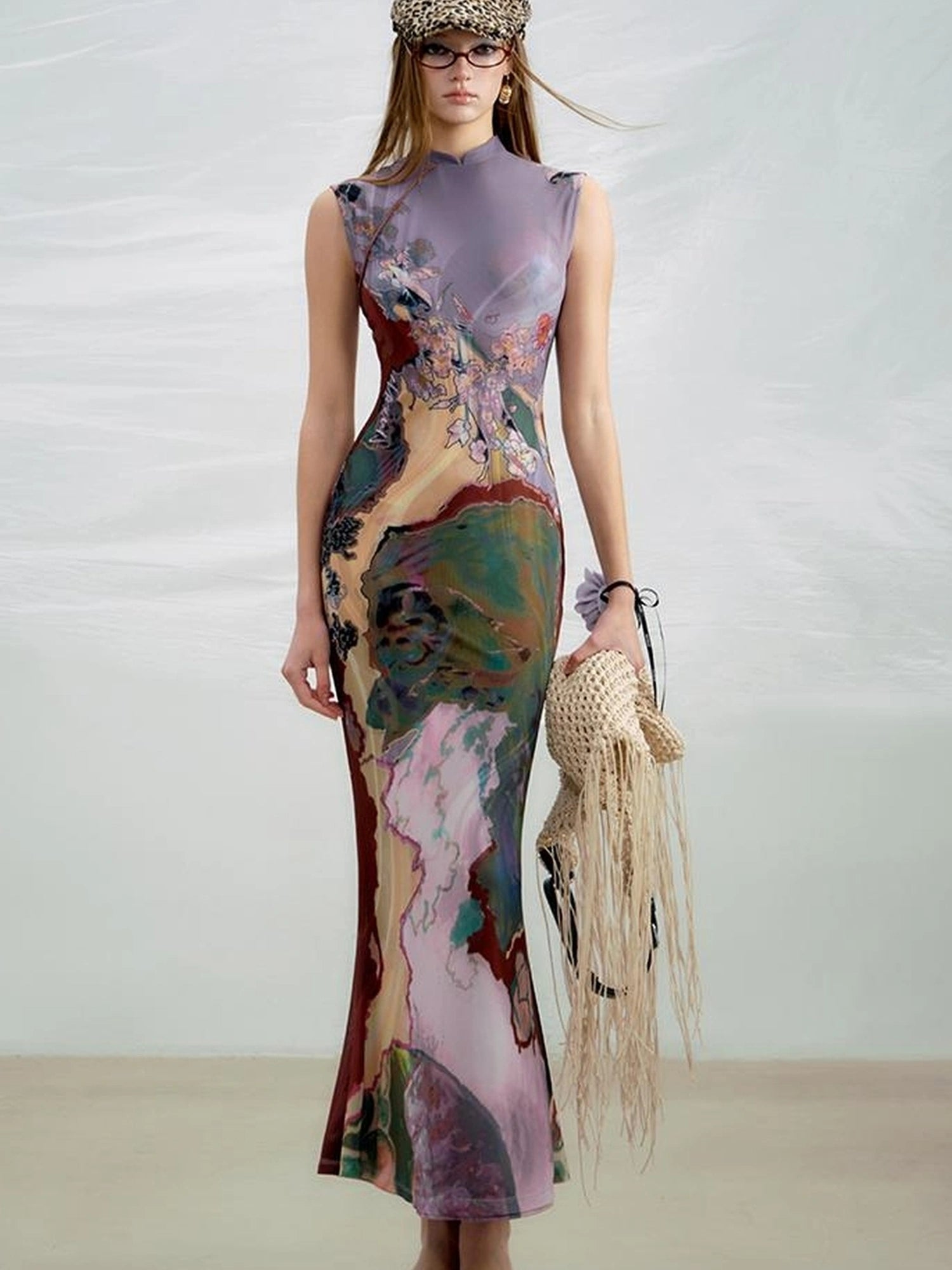 OfAkiva Two Tone Reversible Floral Qipao Dress