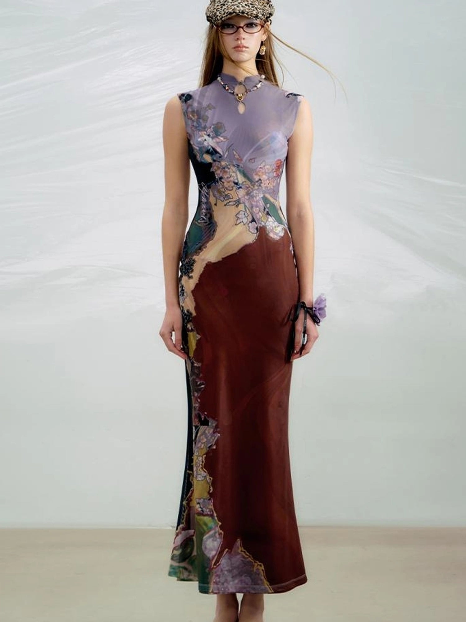 OfAkiva Two Tone Reversible Floral Qipao Dress