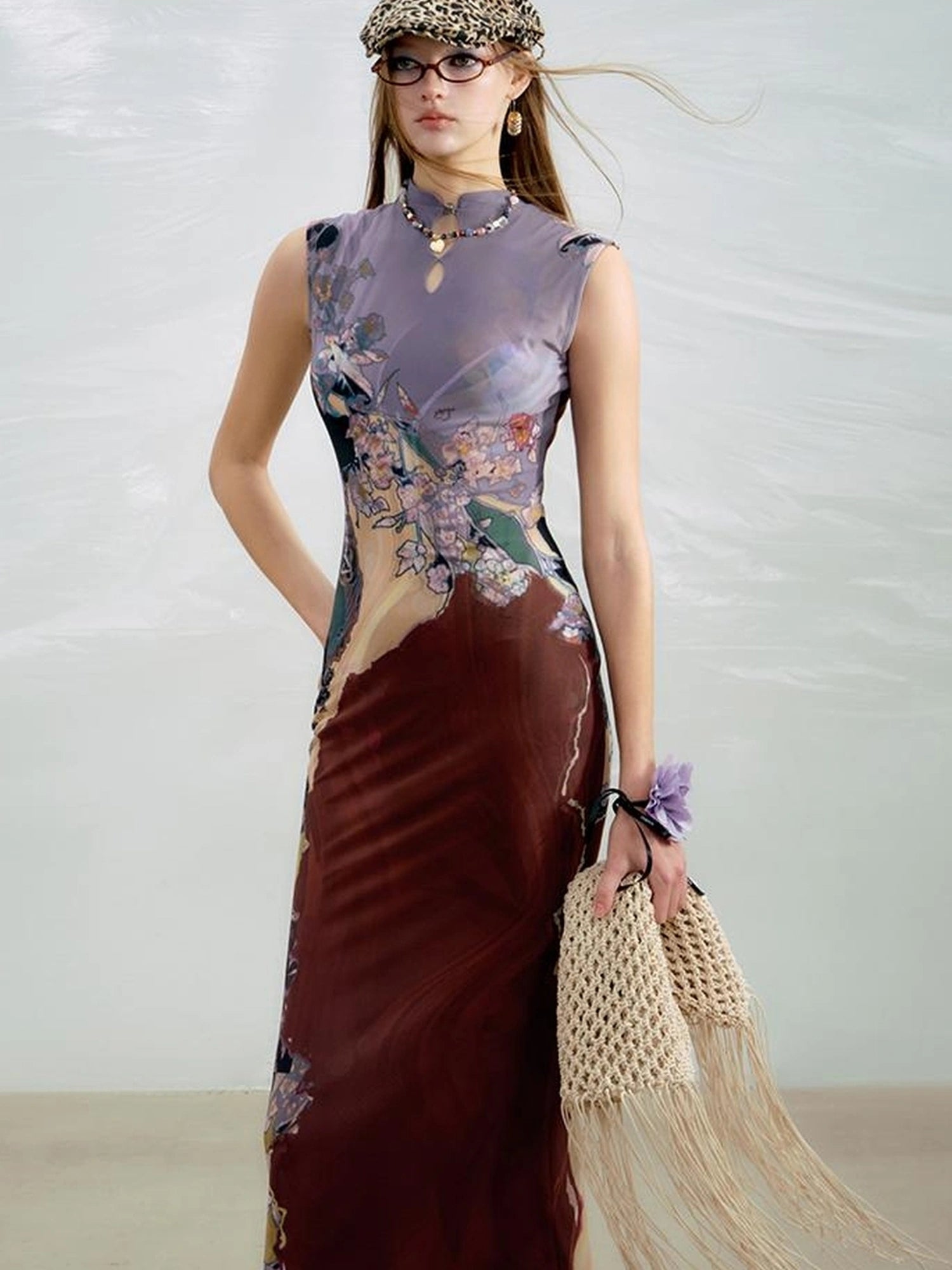 OfAkiva Two Tone Reversible Floral Qipao Dress