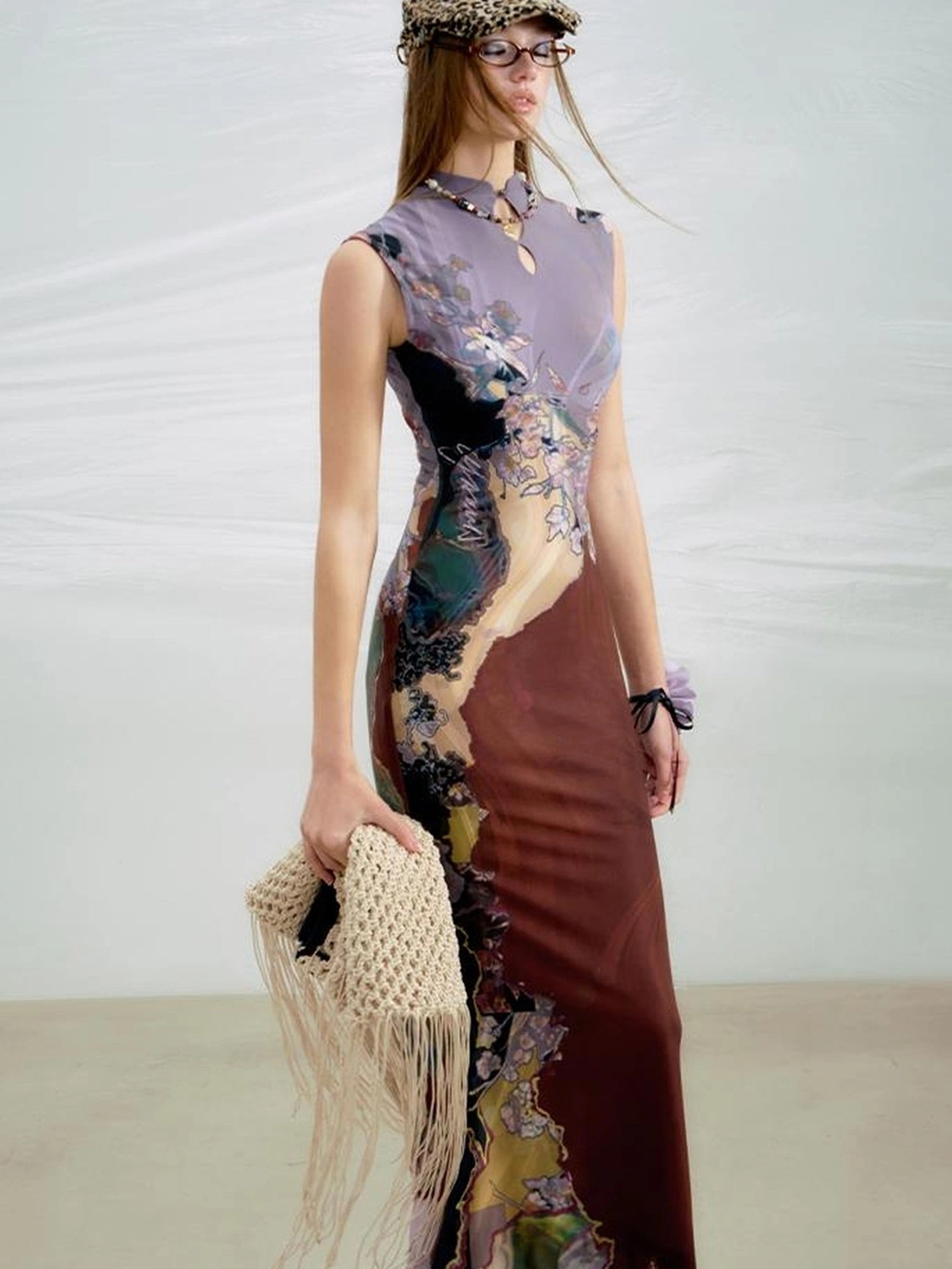 OfAkiva Two Tone Reversible Floral Qipao Dress