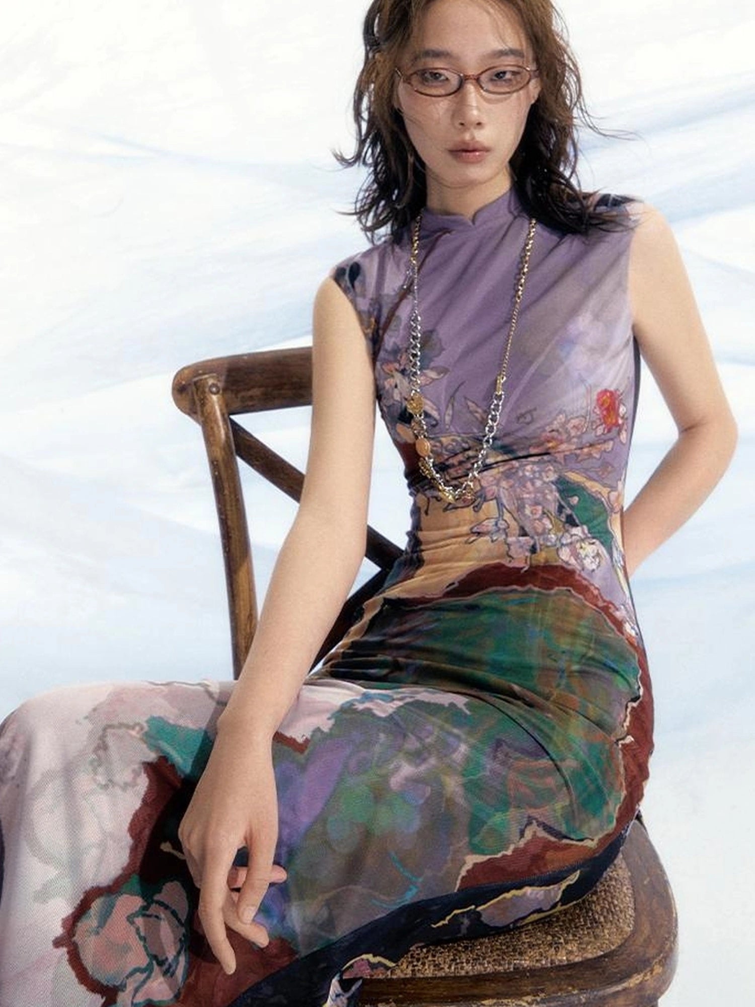 OfAkiva Two Tone Reversible Floral Qipao Dress