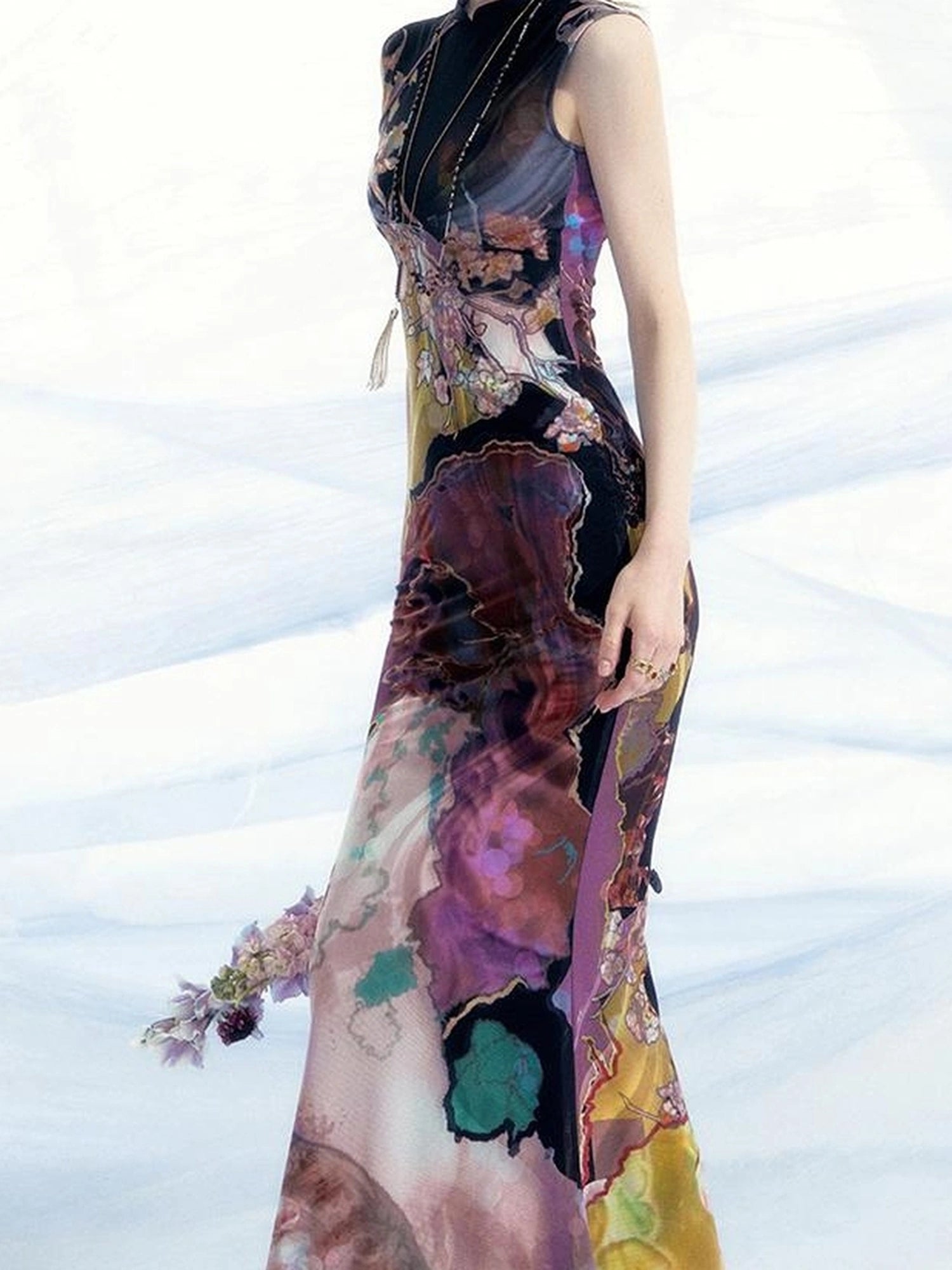 OfAkiva Two Tone Reversible Floral Qipao Dress