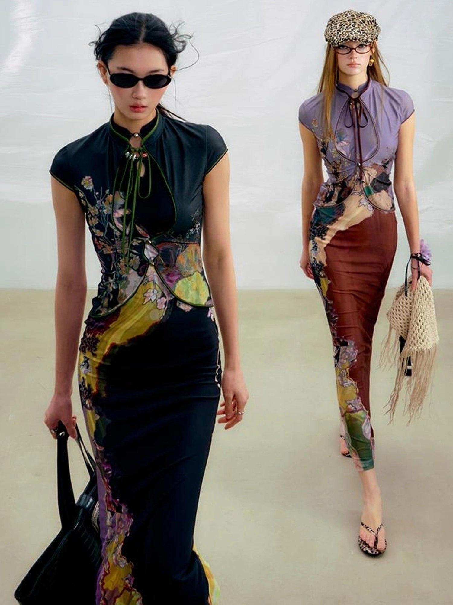 OfAkiva Two Tone Reversible Floral Qipao Dress