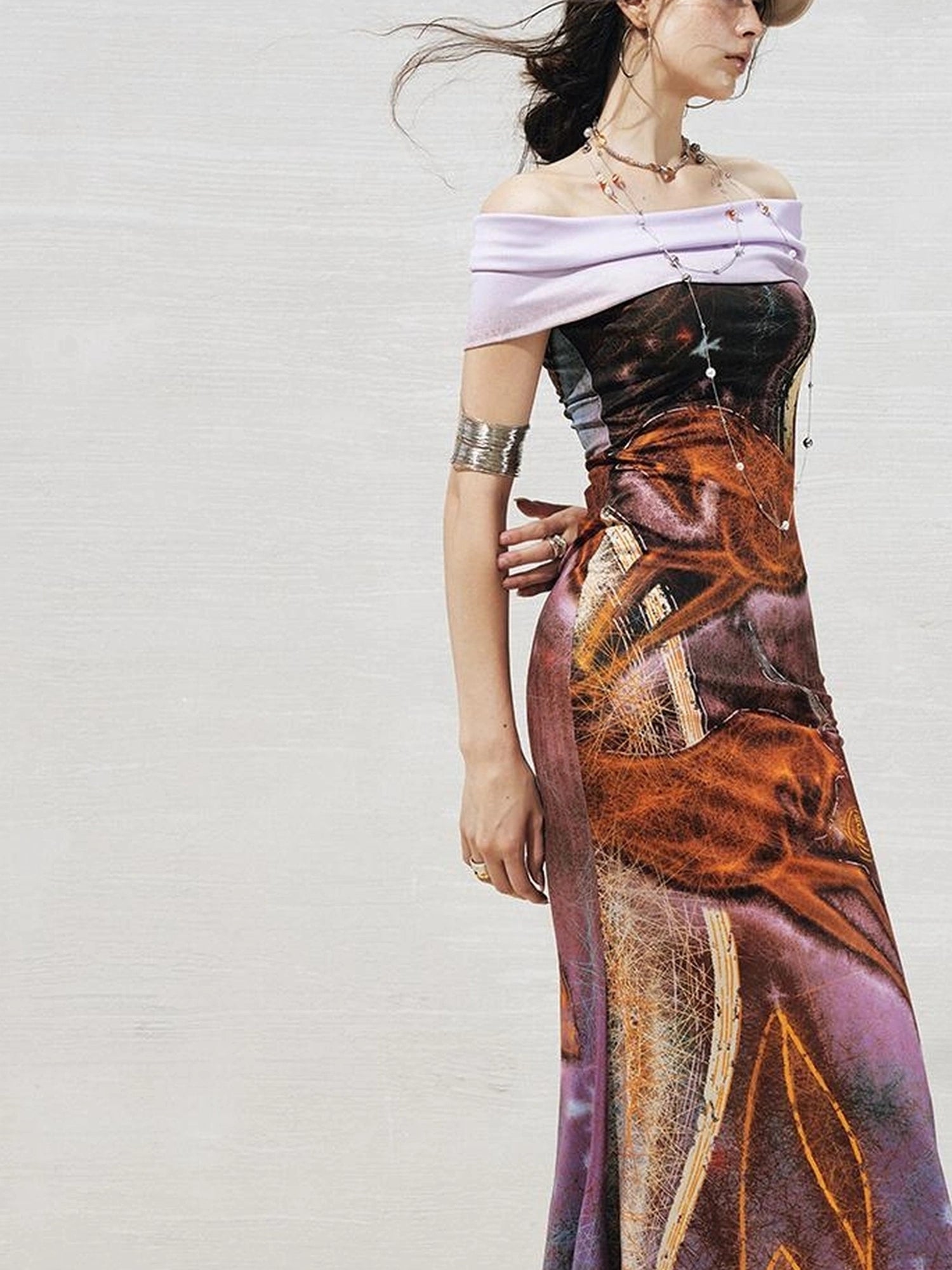 OfAkiva Two Way Glitter Fish Tail Dress With Floral Print