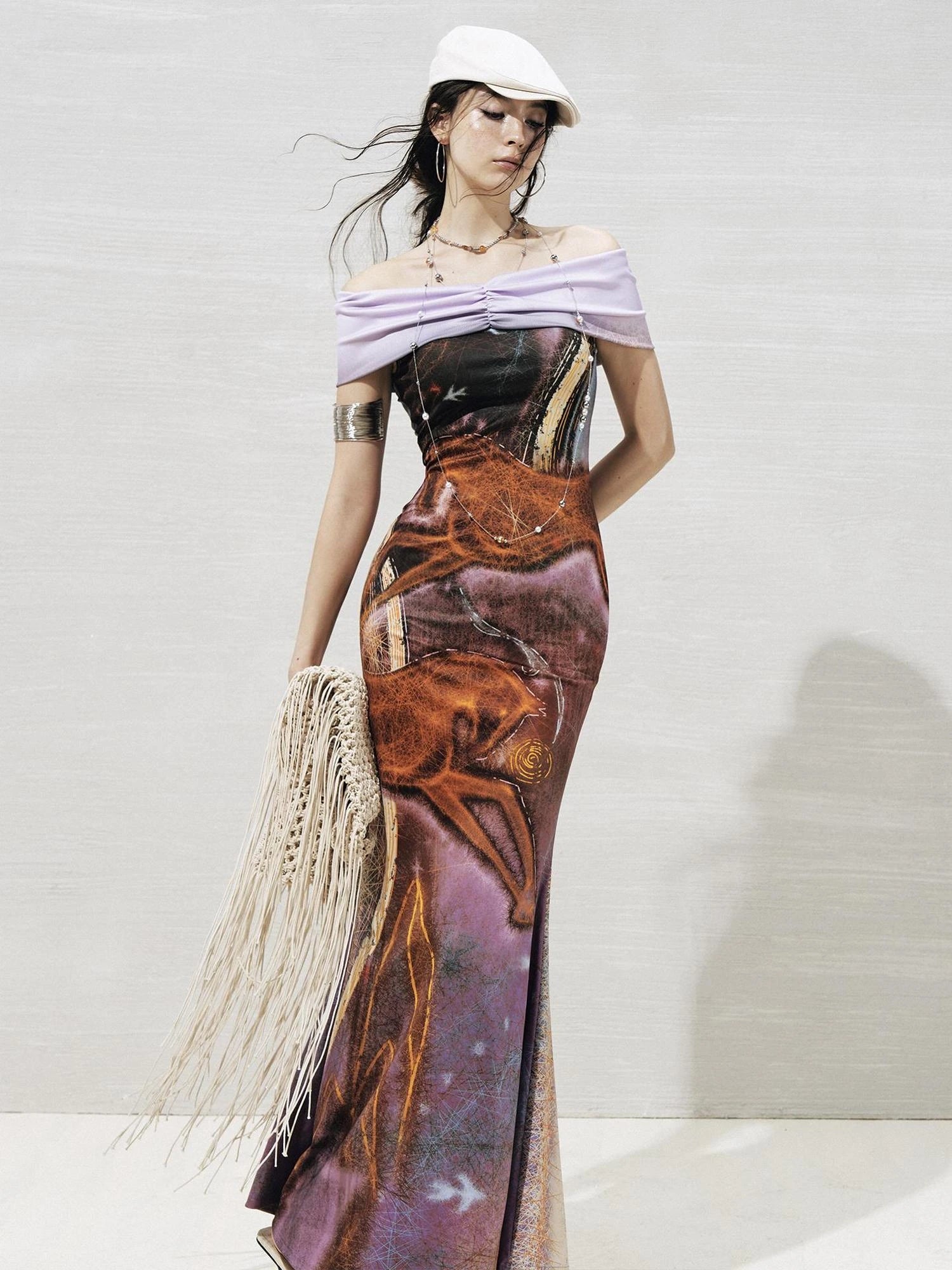 OfAkiva Two Way Glitter Fish Tail Dress With Floral Print