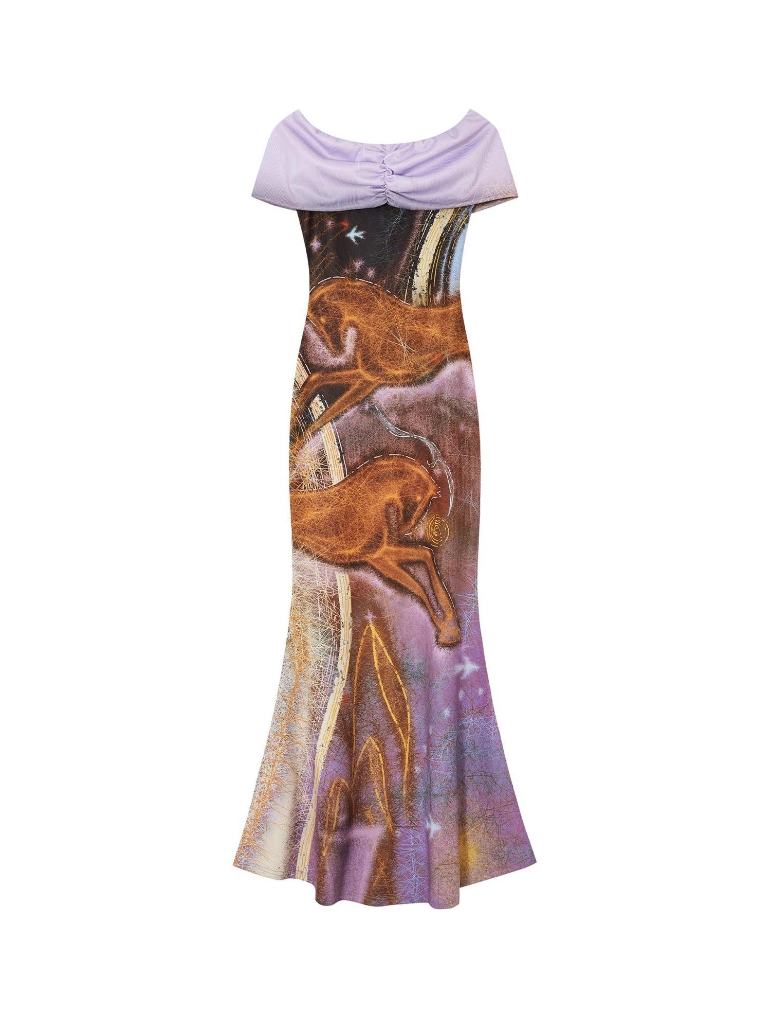 OfAkiva Two Way Glitter Fish Tail Dress With Floral Print