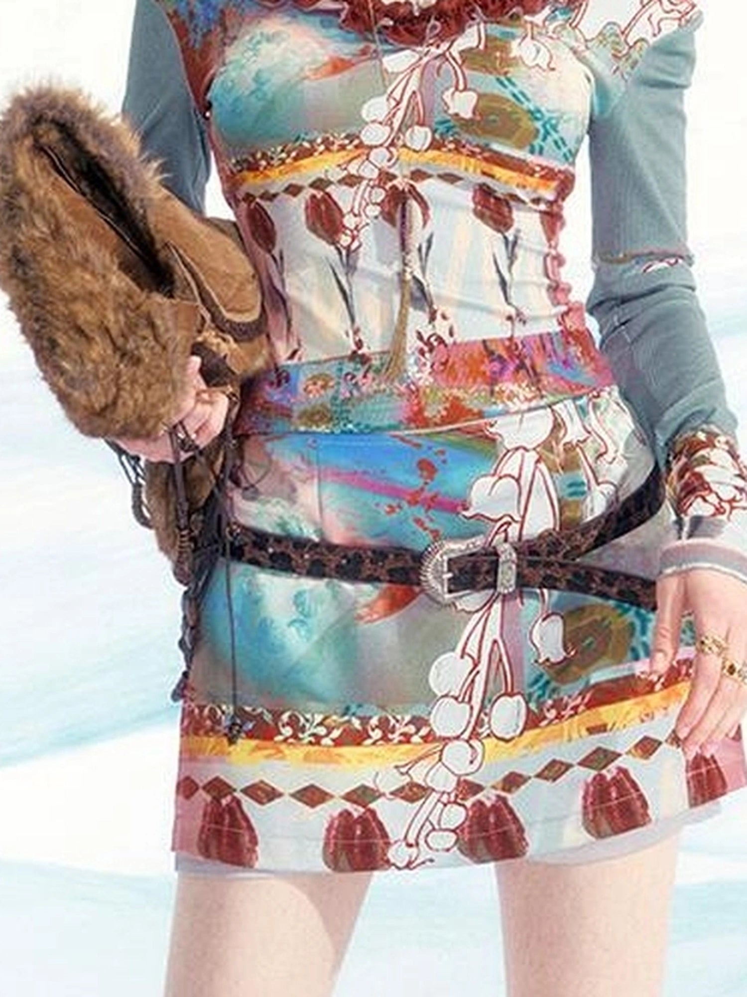 OfAkiva Two Way Off Shoulder Top Skirt Set With Ink Painting Print