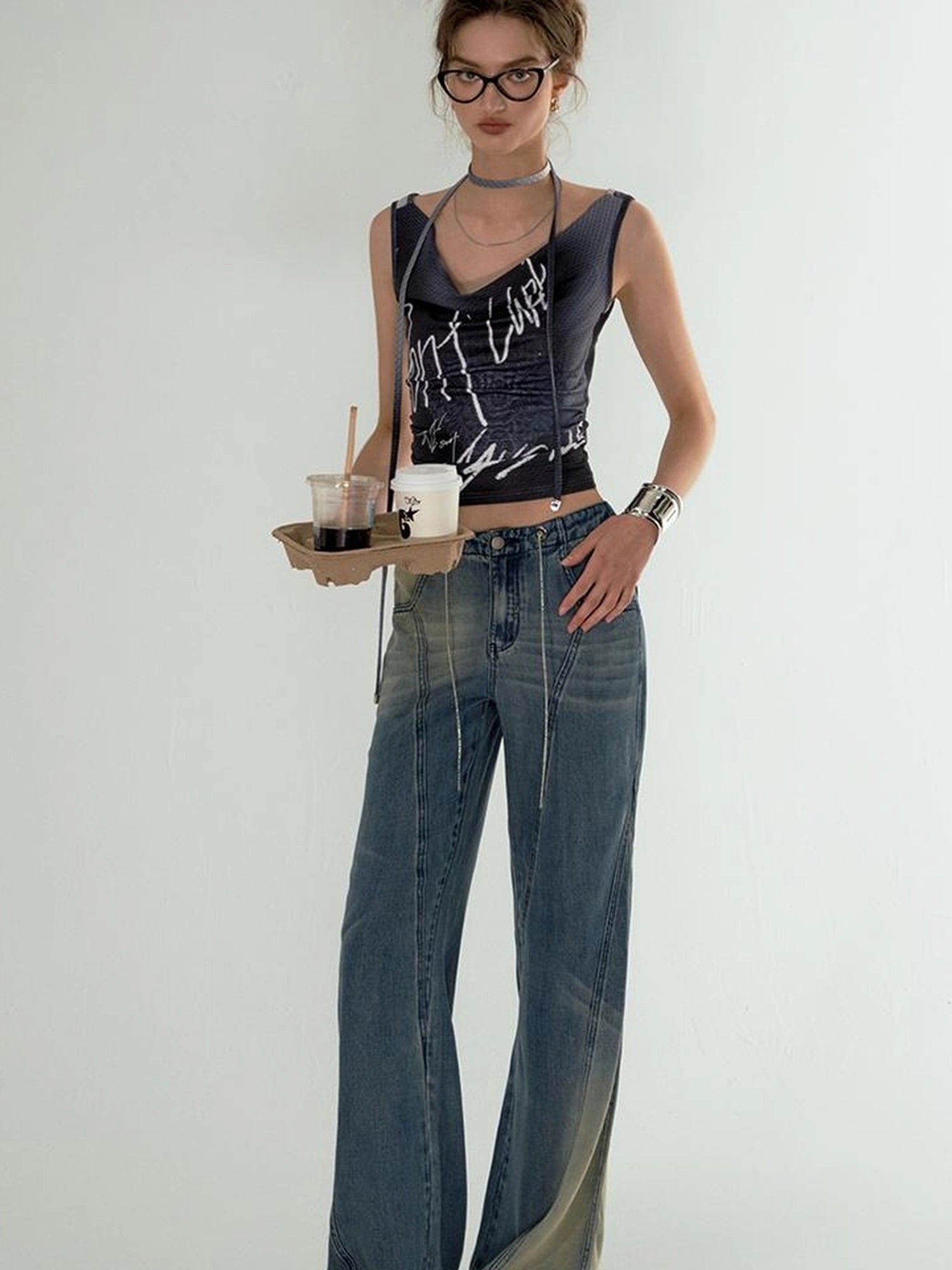 OfAkiva Undefined Print V-Neck Tank Top