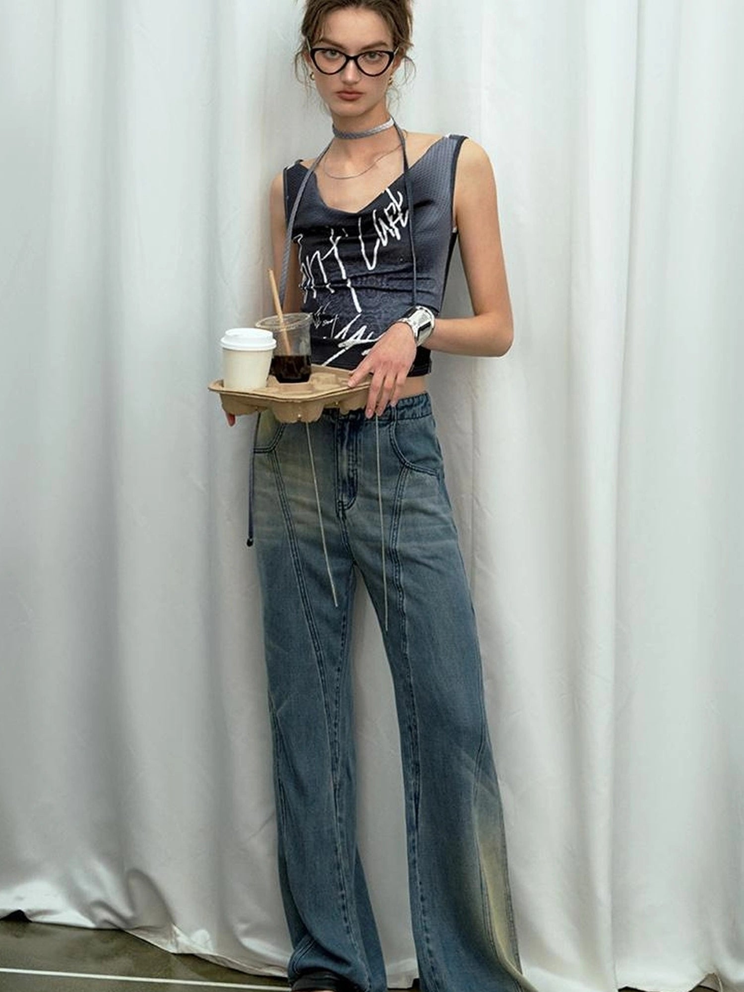 OfAkiva Undefined Print V-Neck Tank Top