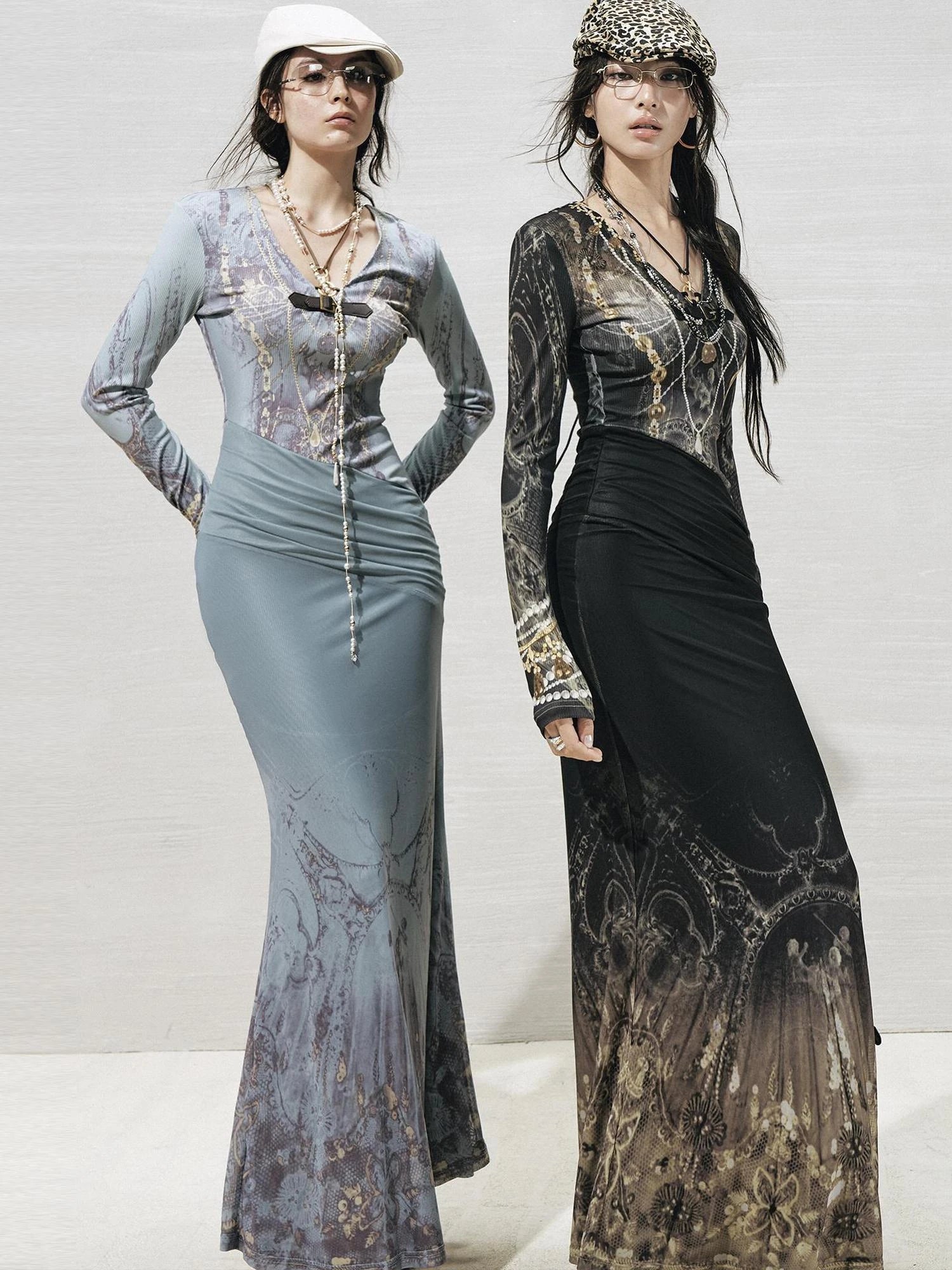 OfAkiva V-Neck Fishtail Maxi Dress With Floral Print