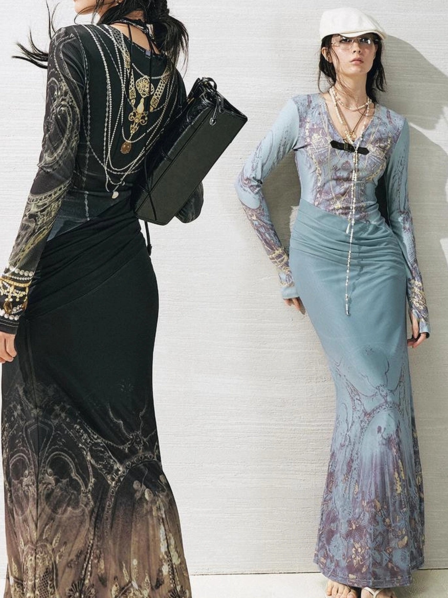 OfAkiva V-Neck Fishtail Maxi Dress With Floral Print