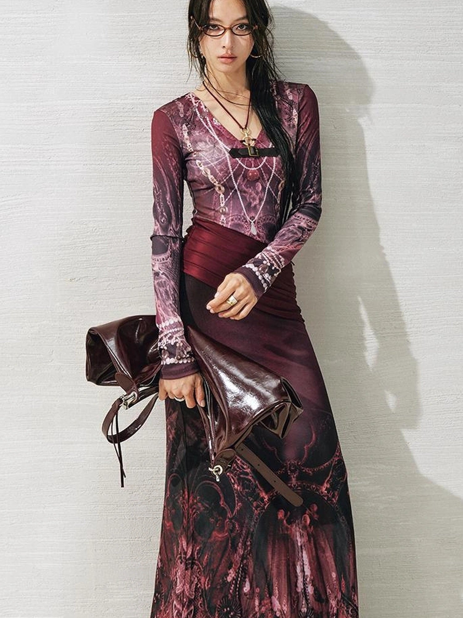 OfAkiva V-Neck Fishtail Maxi Dress With Floral Print