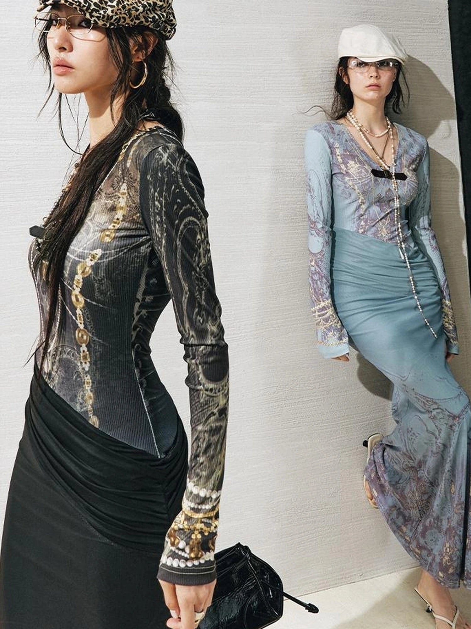 OfAkiva V-Neck Fishtail Maxi Dress With Floral Print