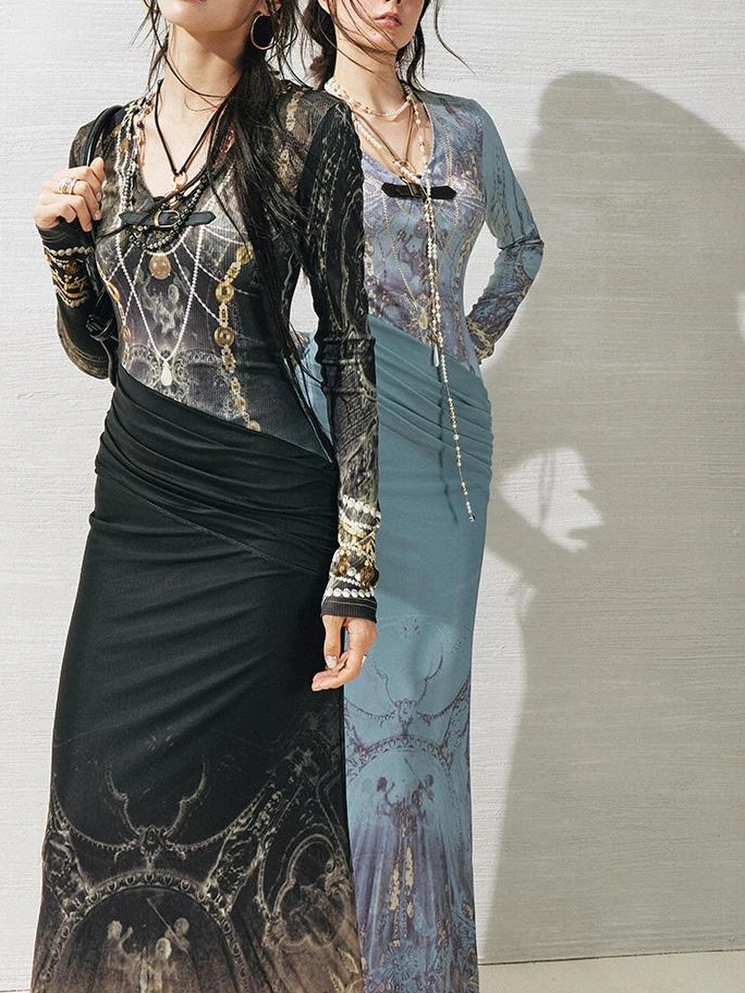 OfAkiva V-Neck Fishtail Maxi Dress With Floral Print