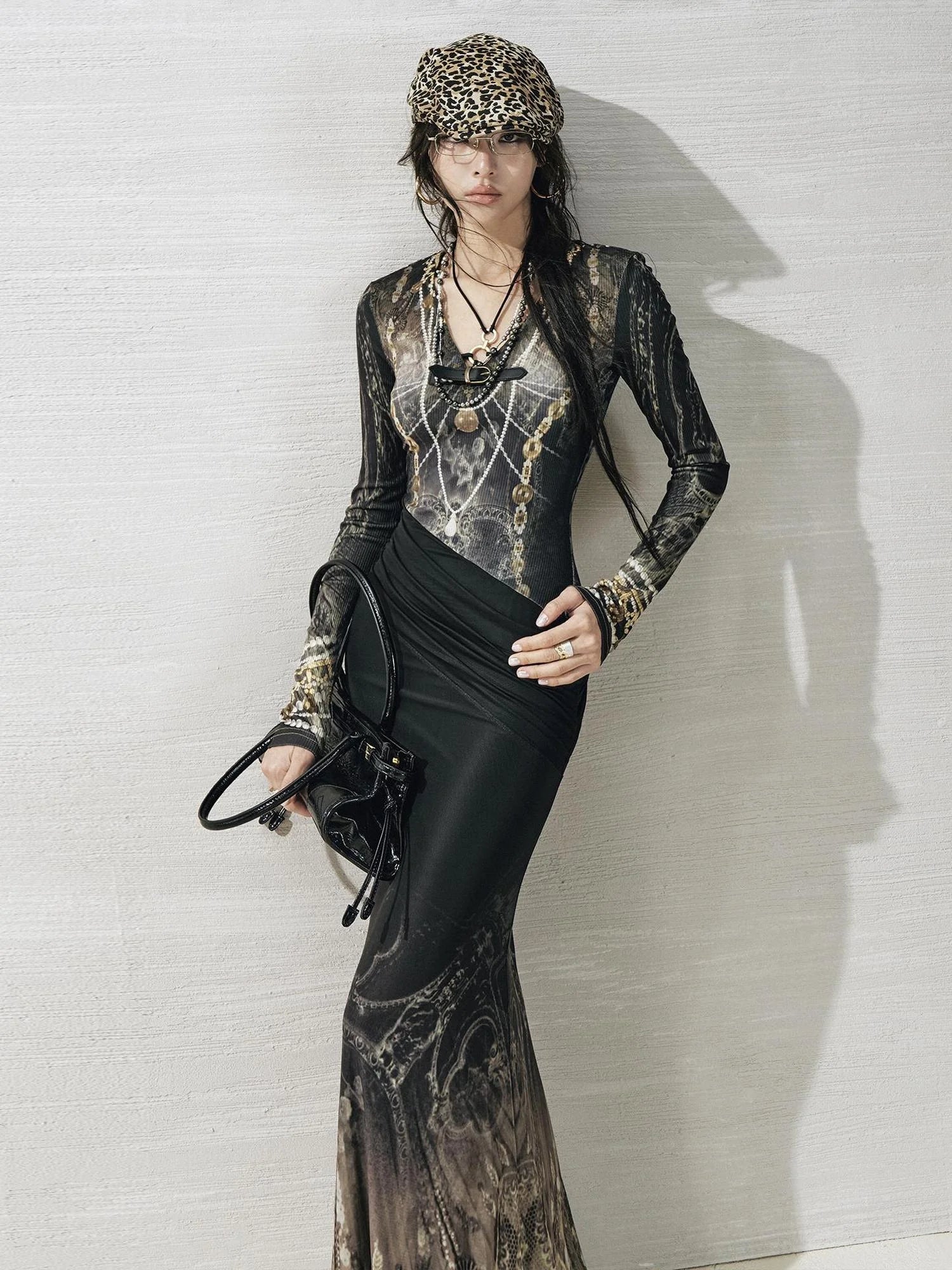 OfAkiva V-Neck Fishtail Maxi Dress With Floral Print