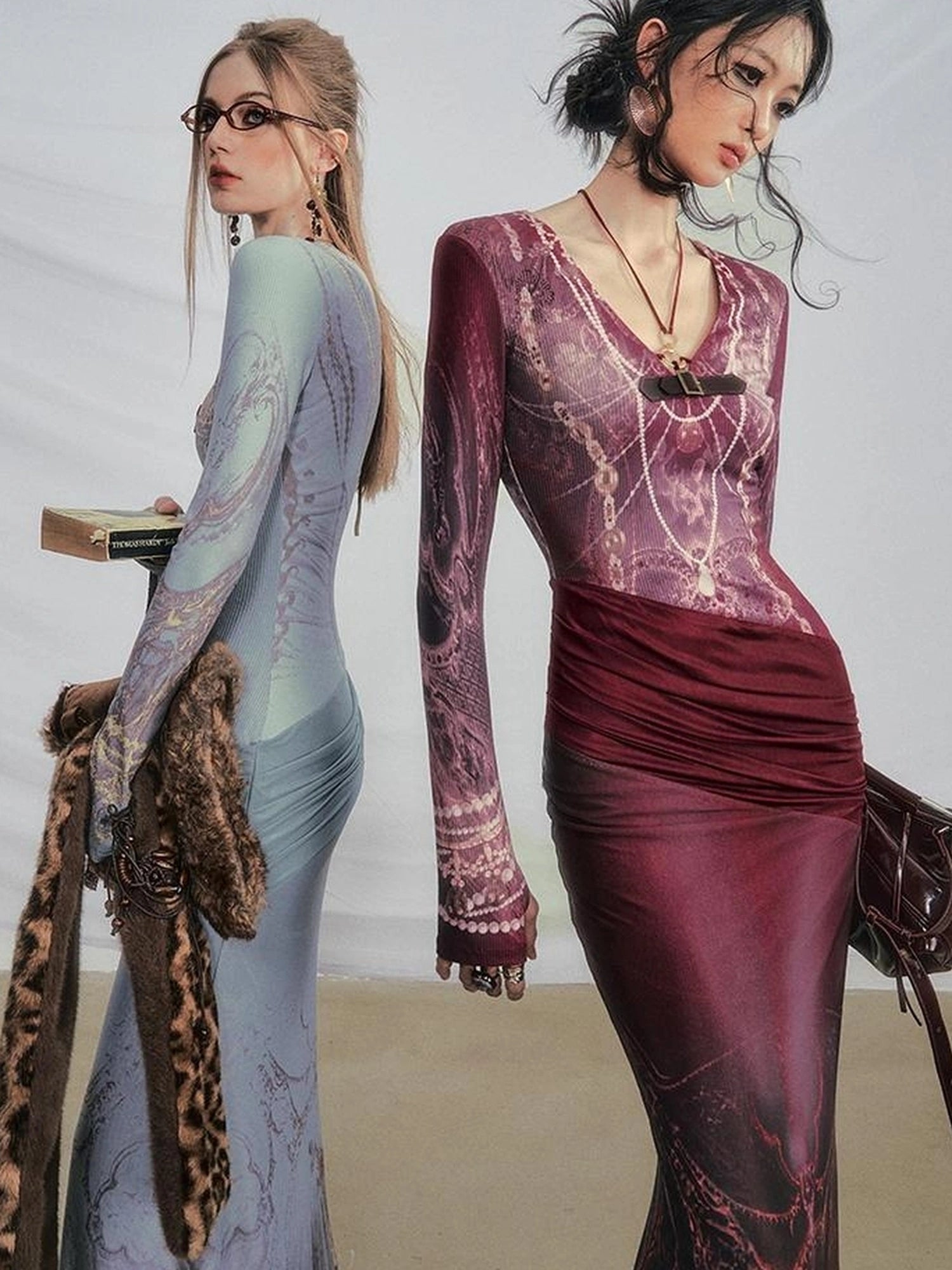 OfAkiva V-Neck Fishtail Maxi Dress With Floral Print