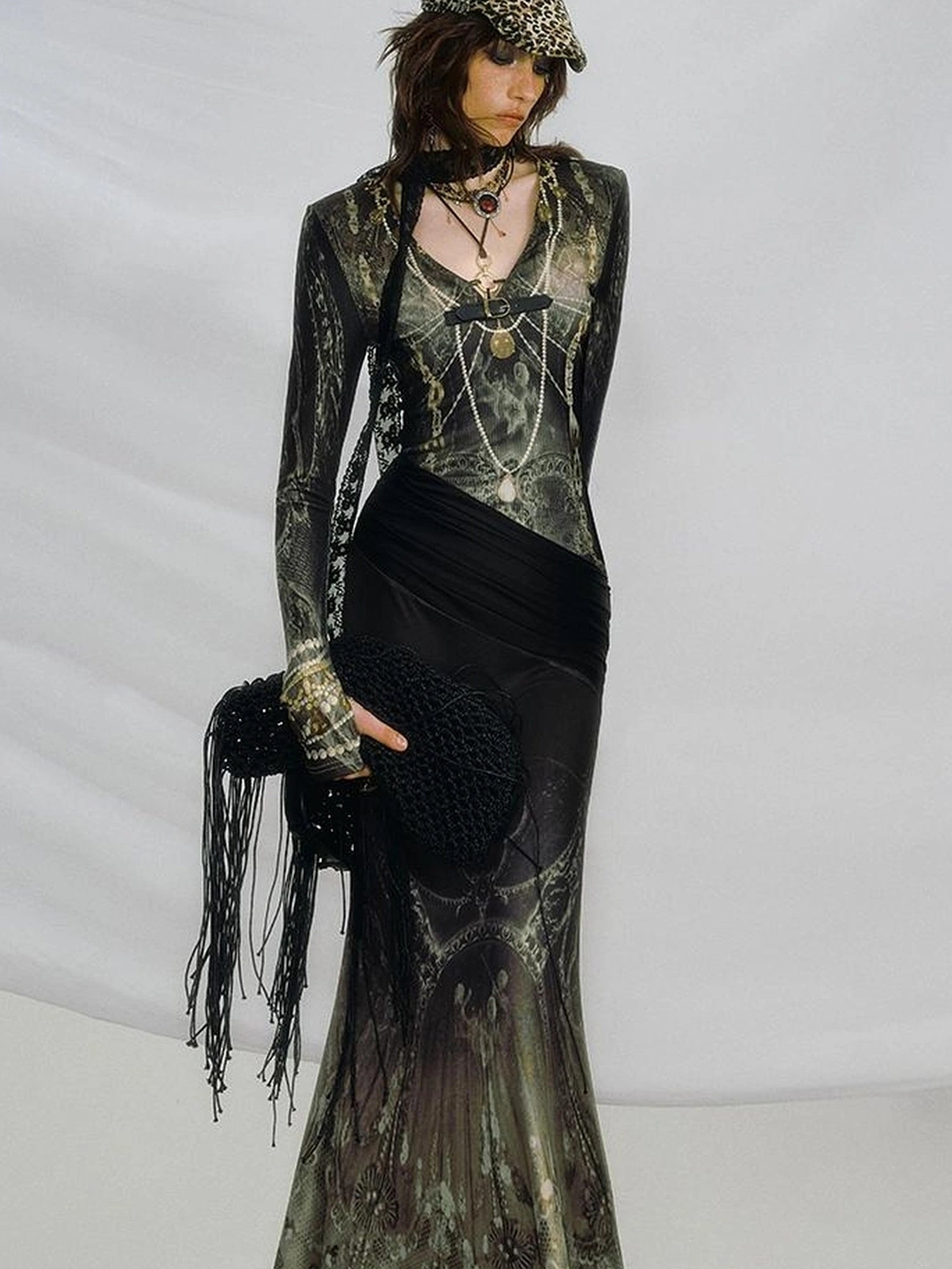 OfAkiva V-Neck Fishtail Maxi Dress With Floral Print