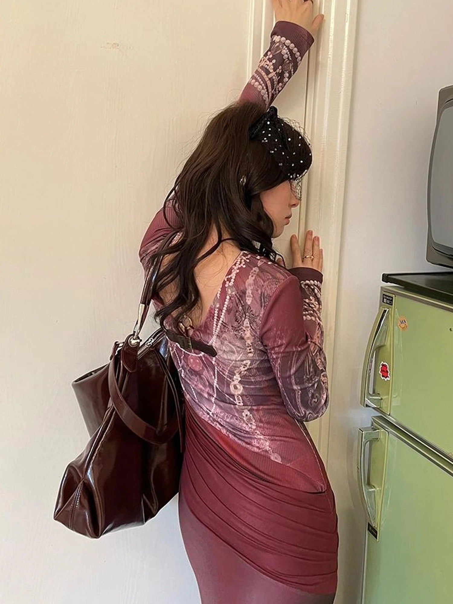 OfAkiva V-Neck Fishtail Maxi Dress With Floral Print