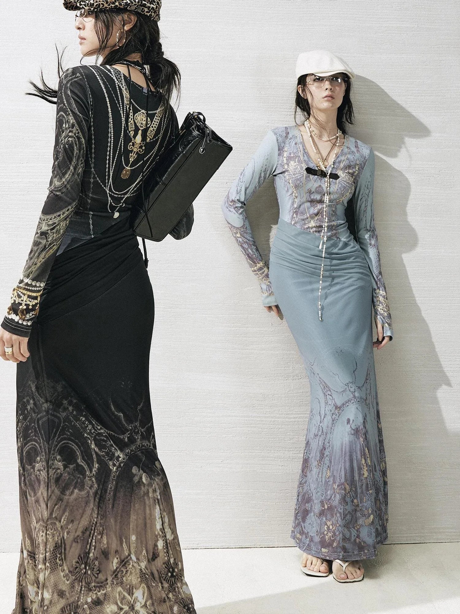 OfAkiva V-Neck Fishtail Maxi Dress With Floral Print