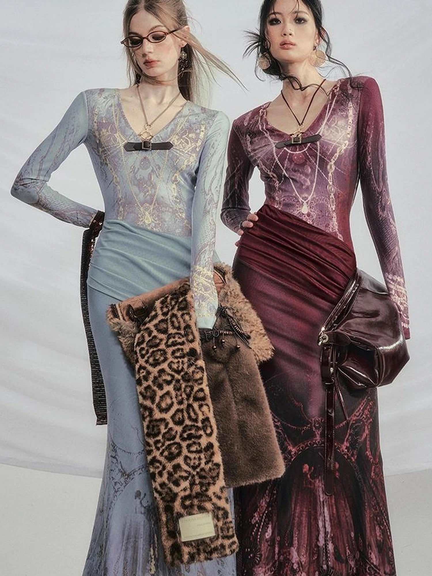 OfAkiva V-Neck Fishtail Maxi Dress With Floral Print