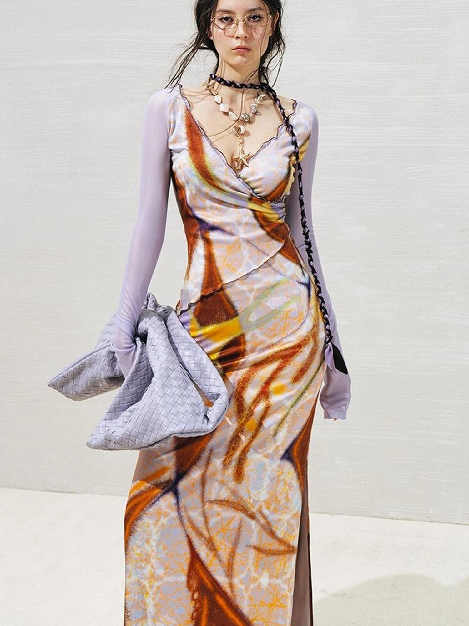 OfAkiva V-Neck Geometric Print Midi Dress