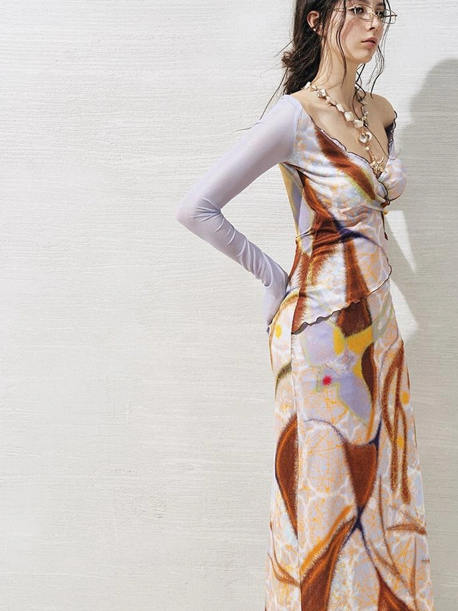 OfAkiva V-Neck Geometric Print Midi Dress