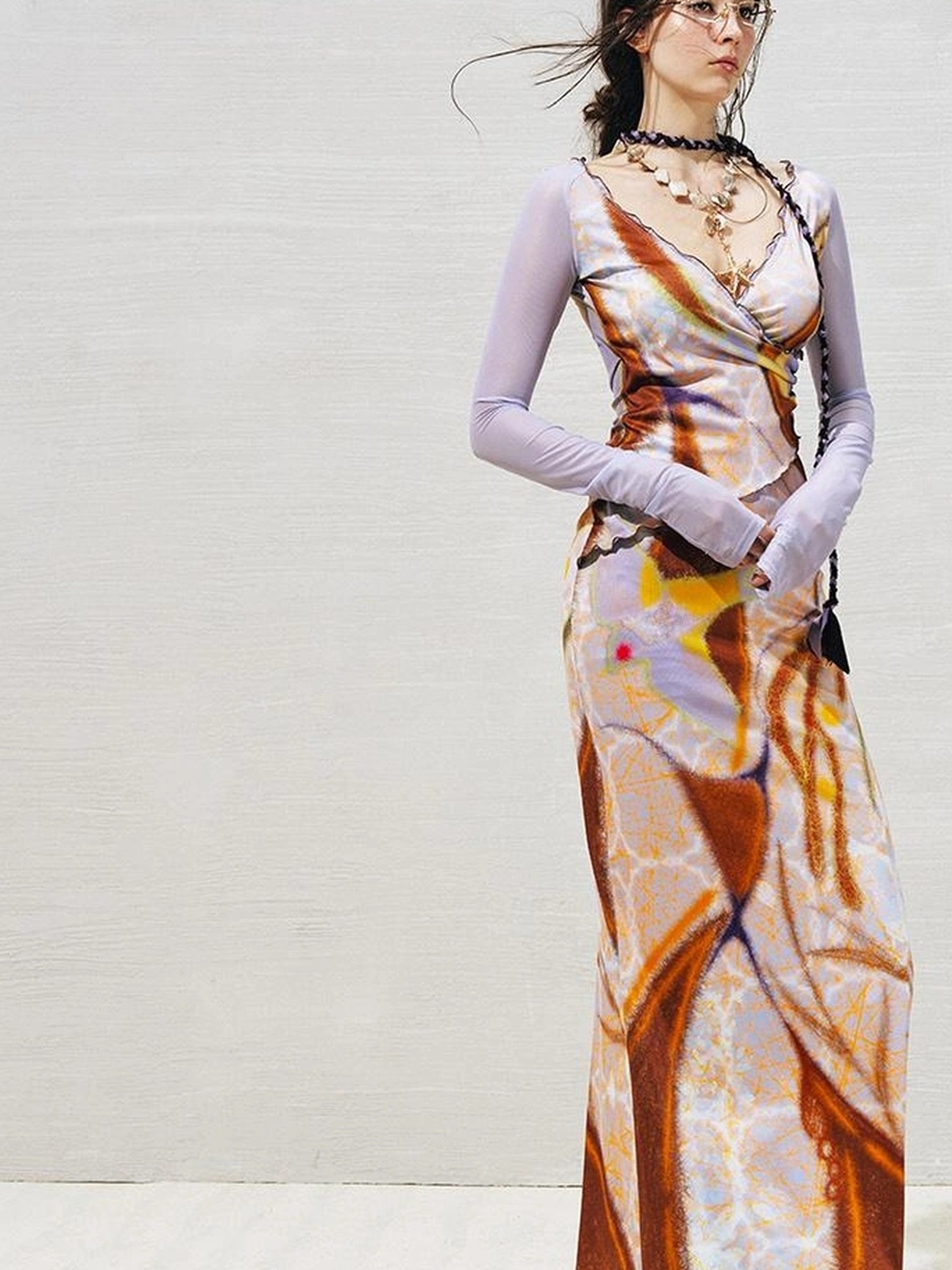 OfAkiva V-Neck Geometric Print Midi Dress