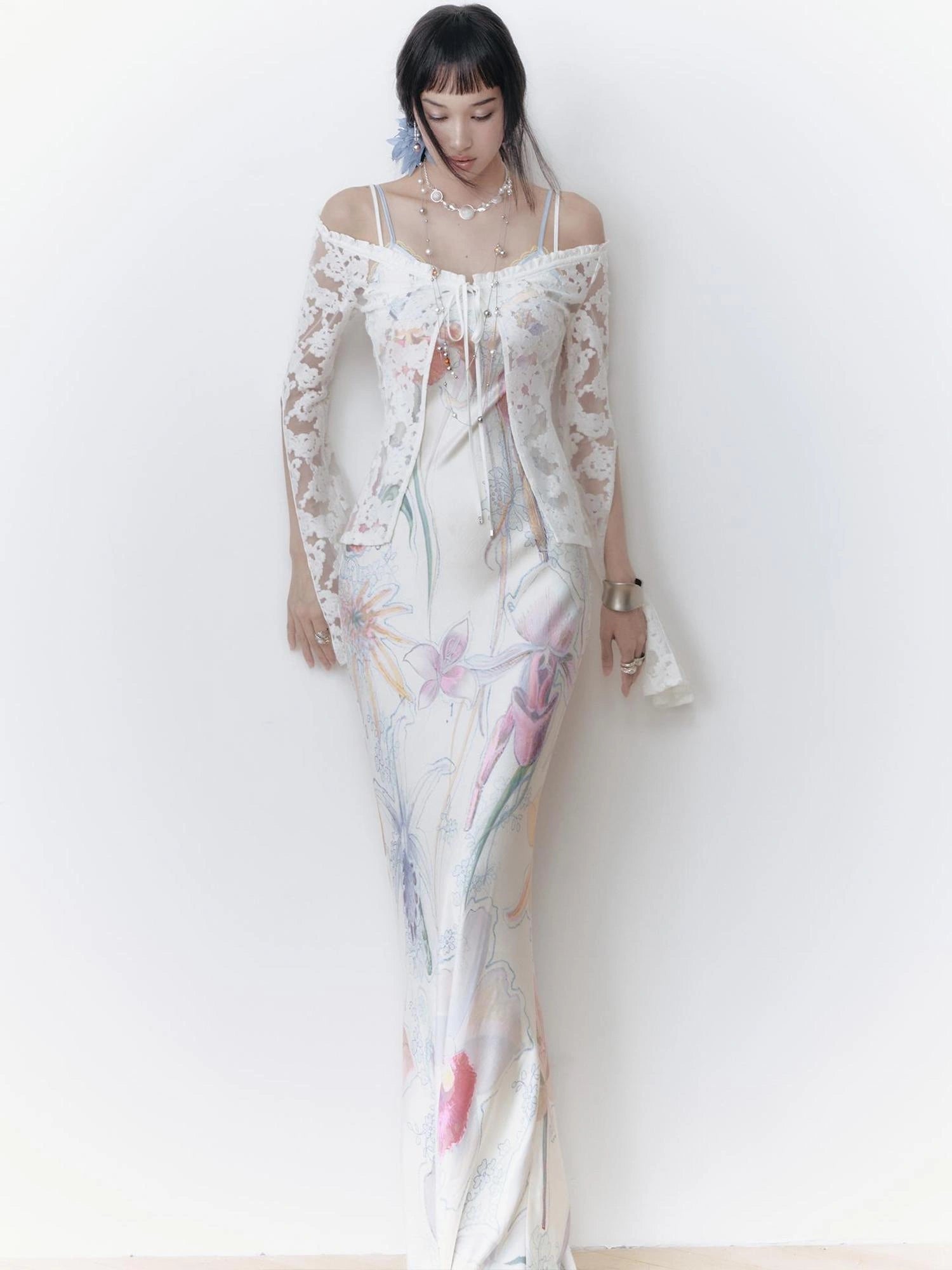 OfAkiva V-Neck Lace-Up Bell Sleeve Blouse