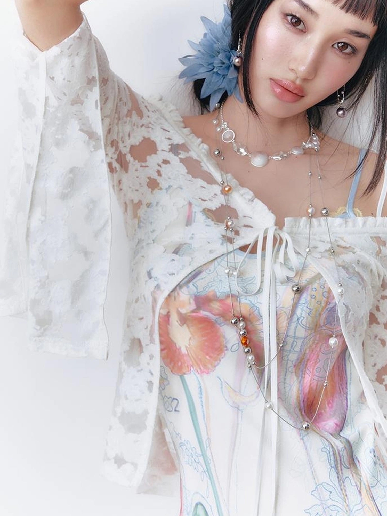 OfAkiva V-Neck Lace-Up Bell Sleeve Blouse