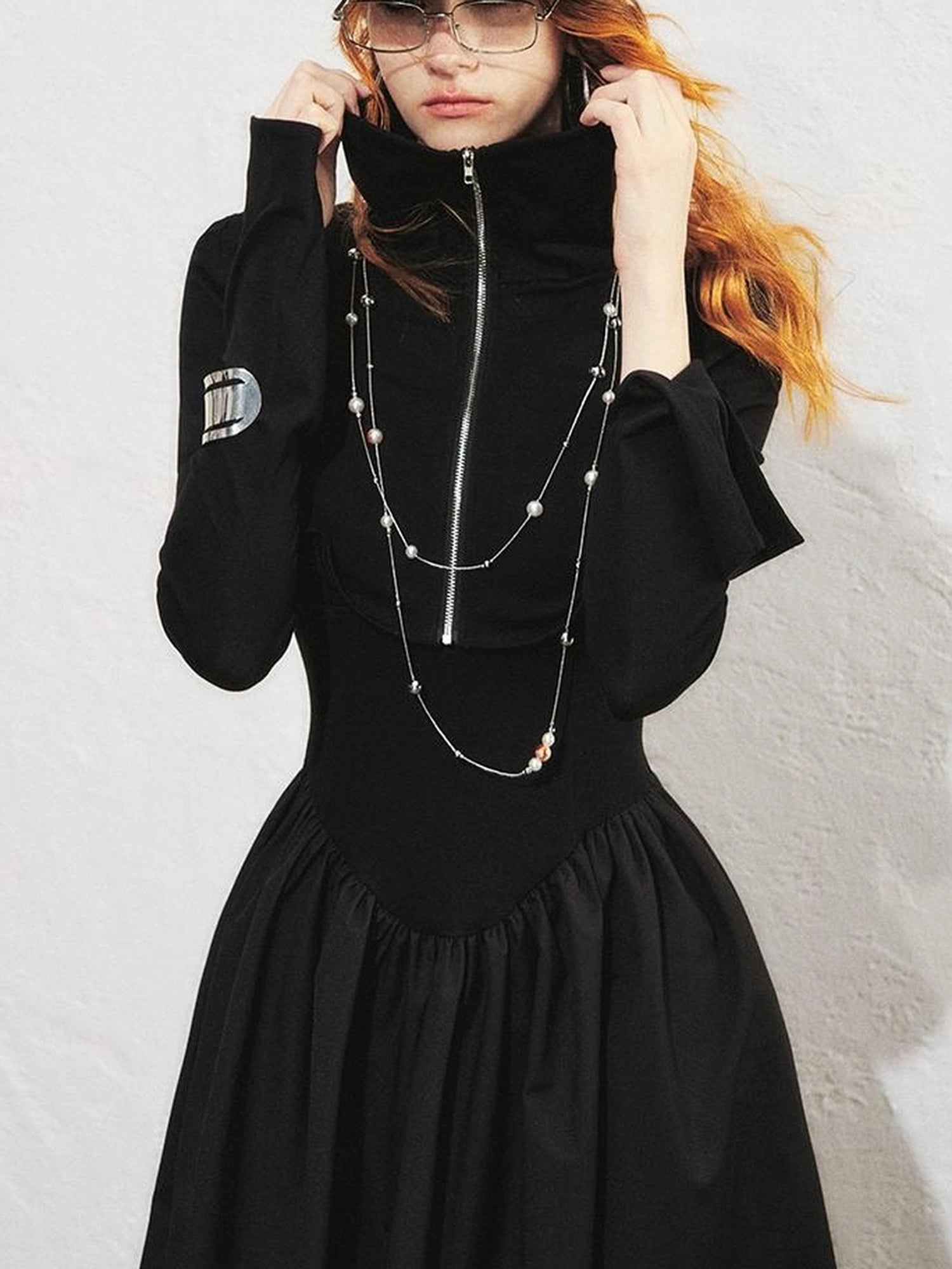 OfAkiva V-neck Button Detail Flared Maxi Dress