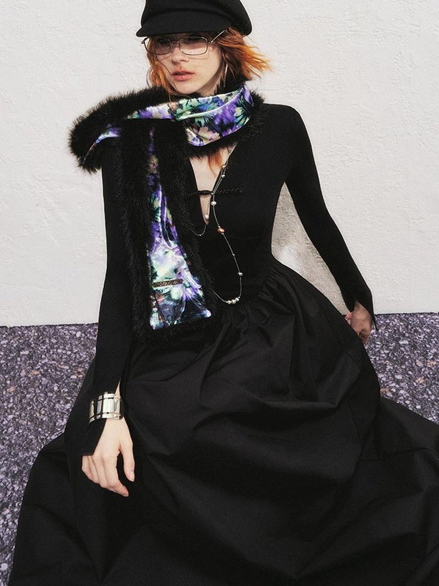 OfAkiva V-neck Button Detail Flared Maxi Dress