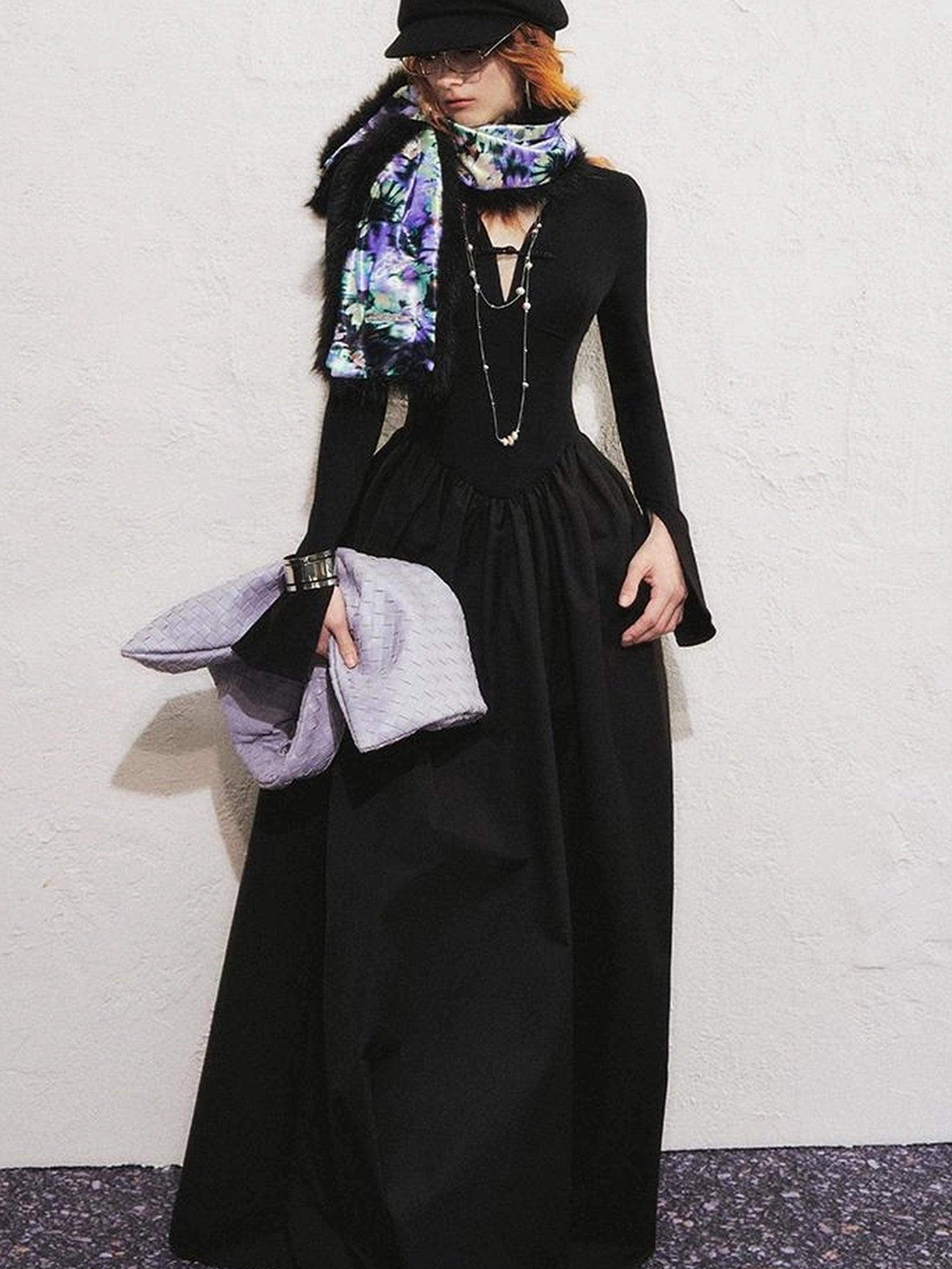 OfAkiva V-neck Button Detail Flared Maxi Dress