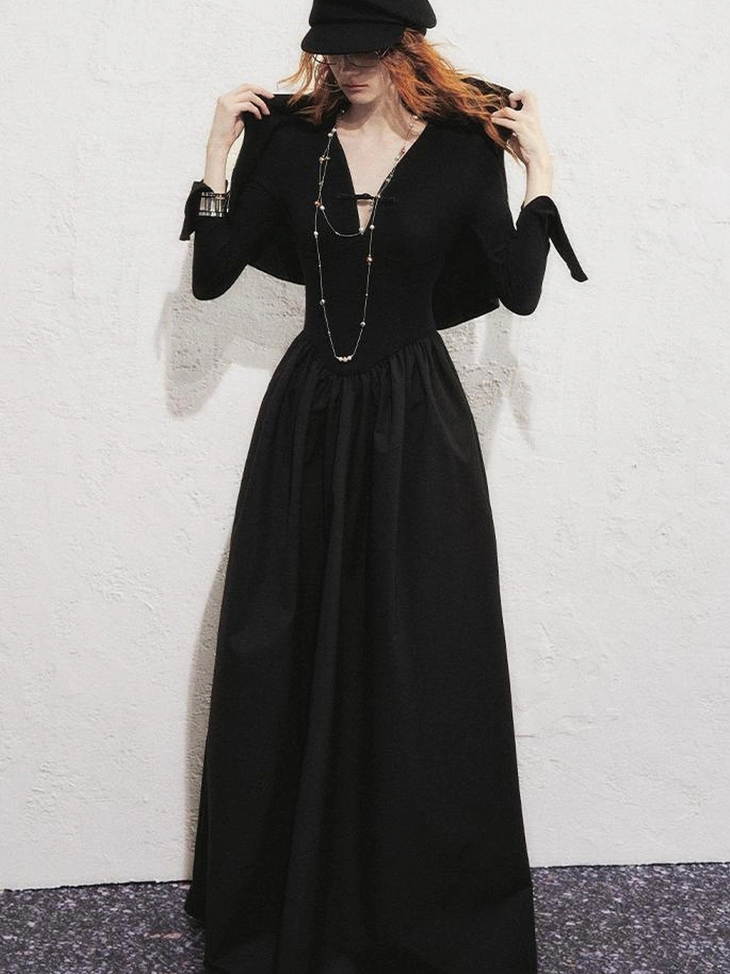 OfAkiva V-neck Button Detail Flared Maxi Dress