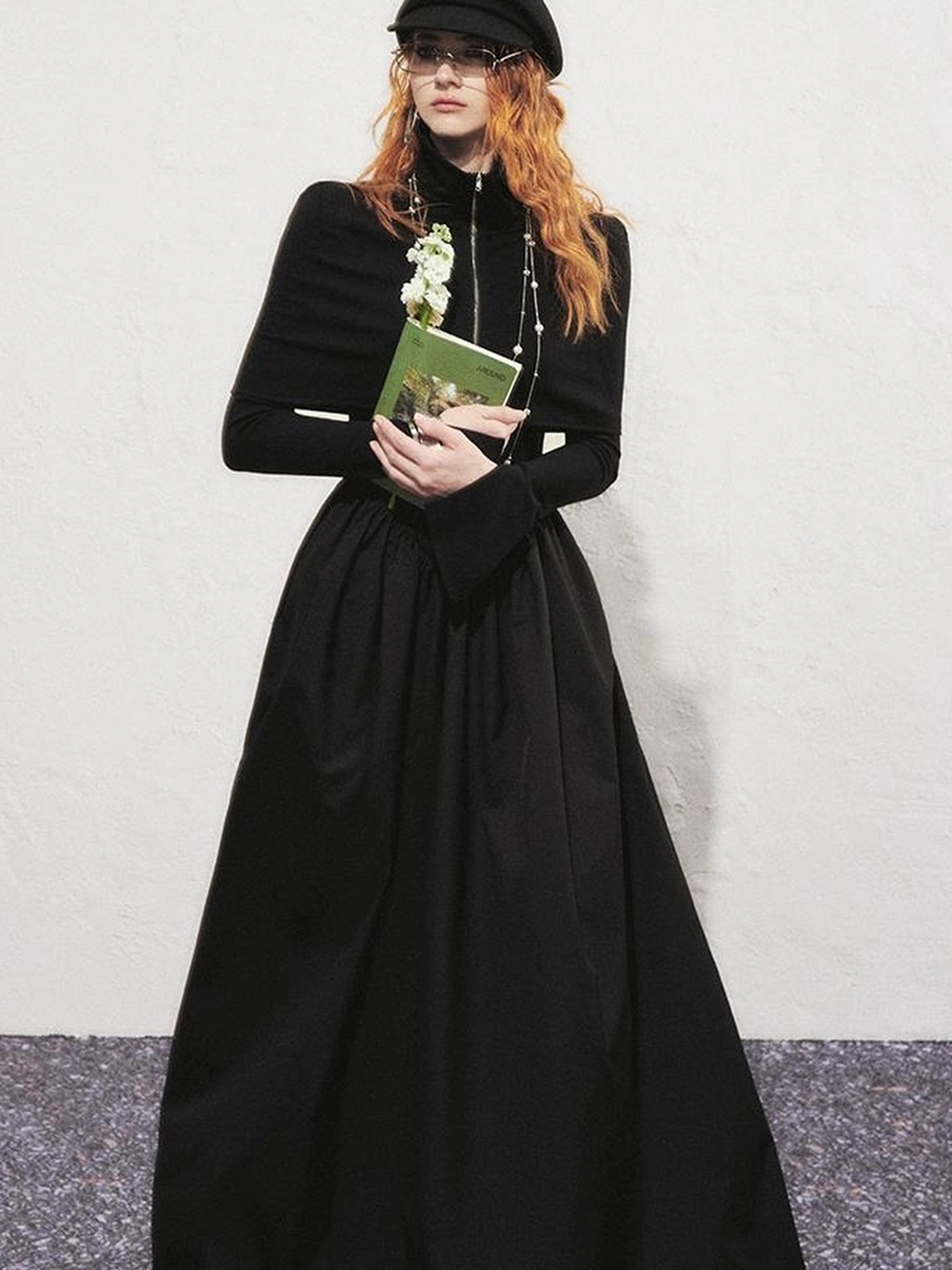 OfAkiva V-neck Button Detail Flared Maxi Dress