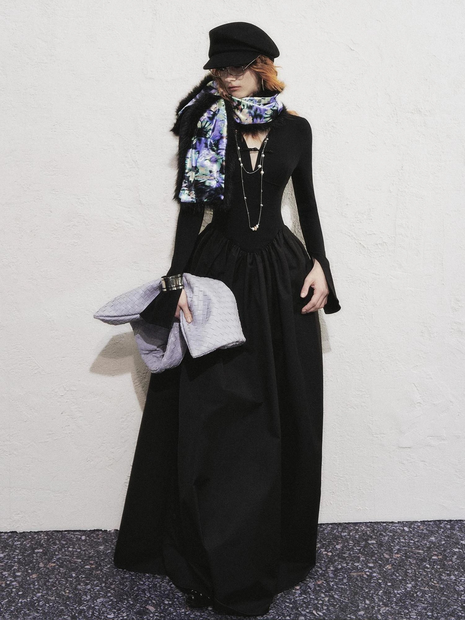 OfAkiva V-neck Button Detail Flared Maxi Dress