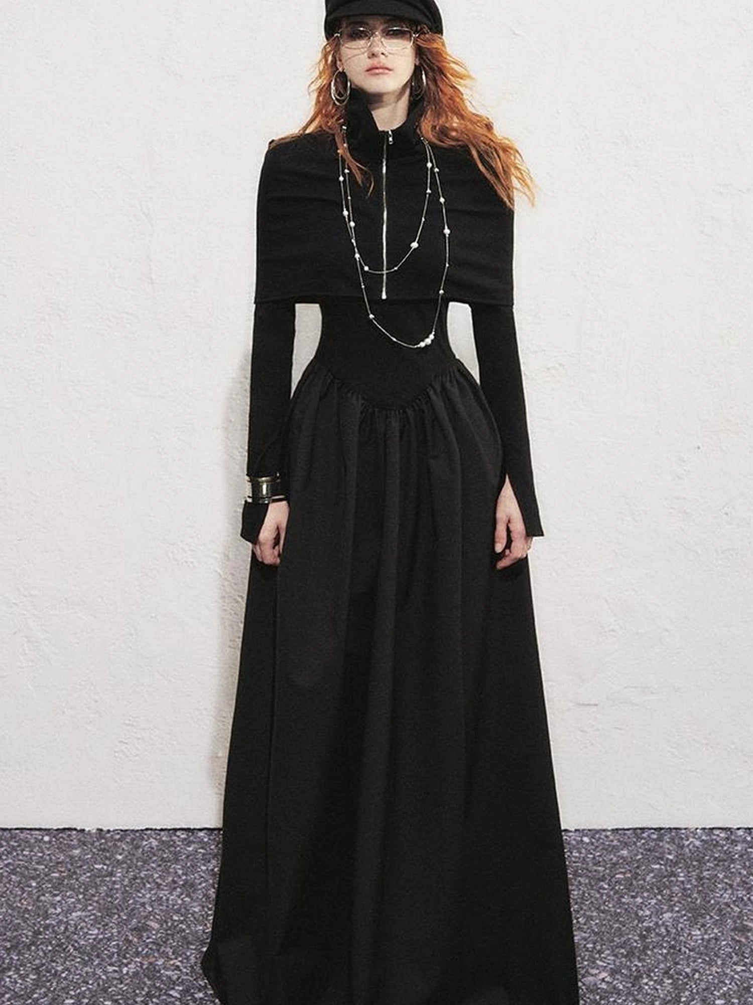 OfAkiva V-neck Button Detail Flared Maxi Dress