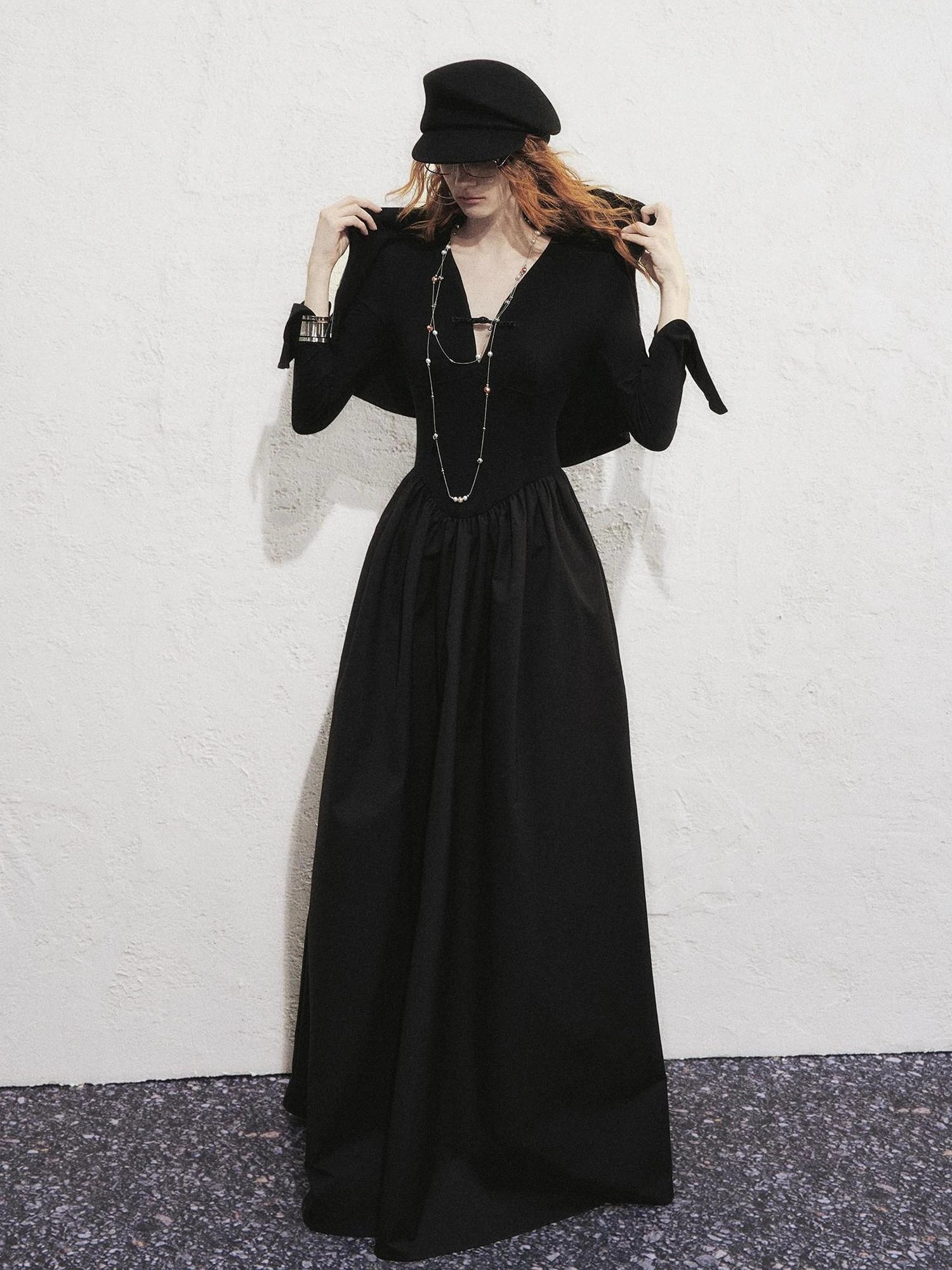 OfAkiva V-neck Button Detail Flared Maxi Dress