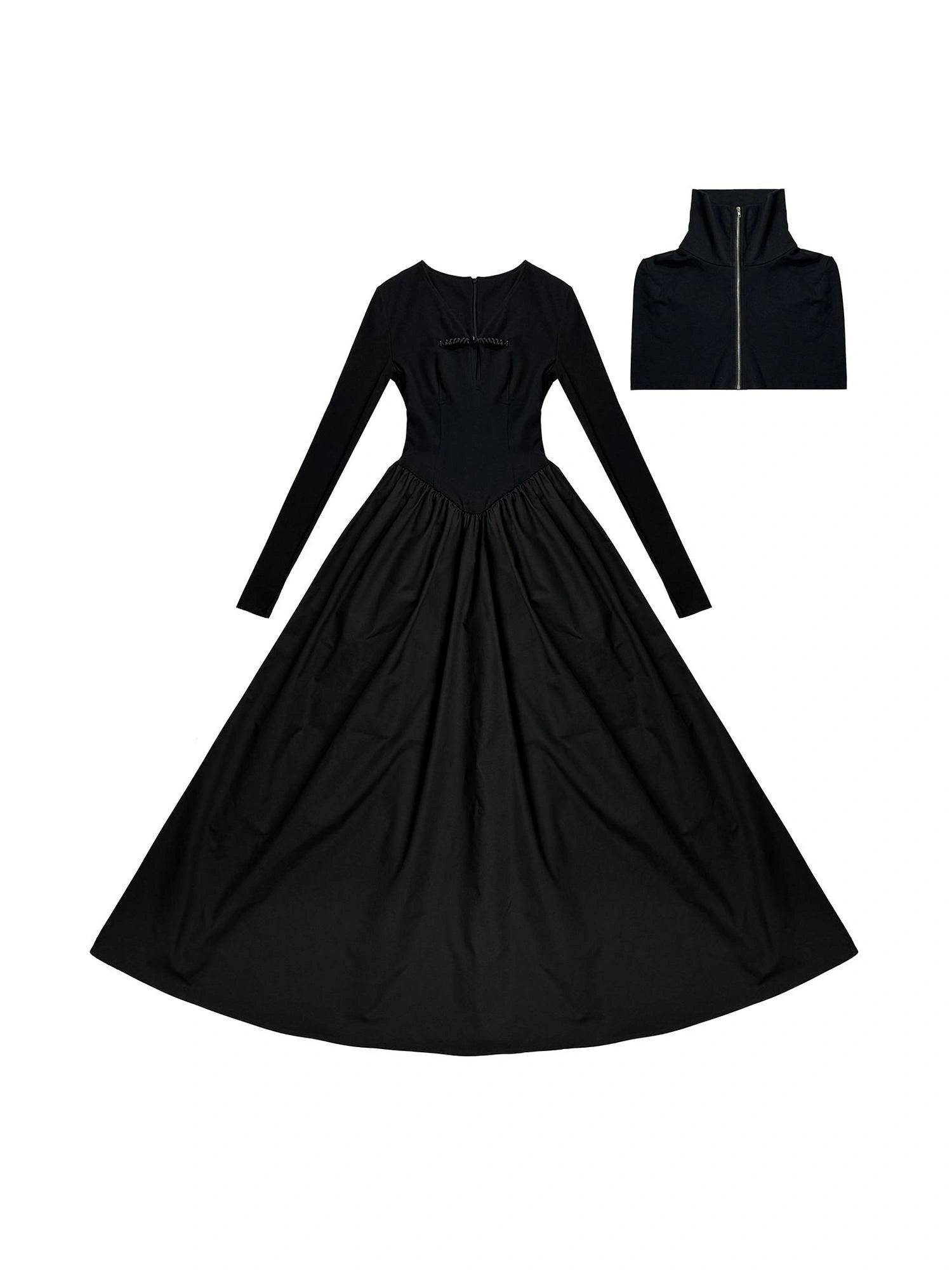 OfAkiva V-neck Button Detail Flared Maxi Dress