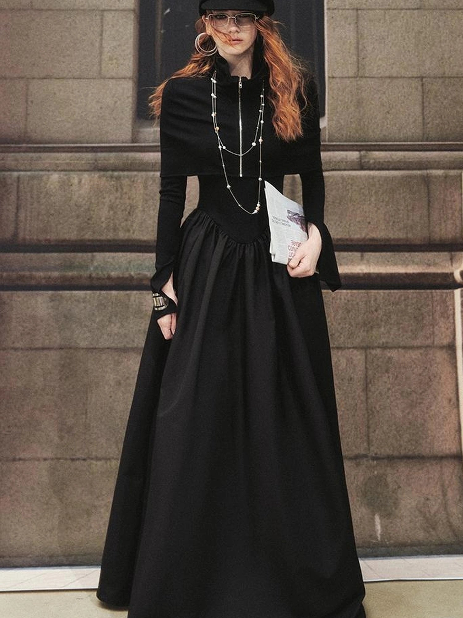 OfAkiva V-neck Button Detail Flared Maxi Dress