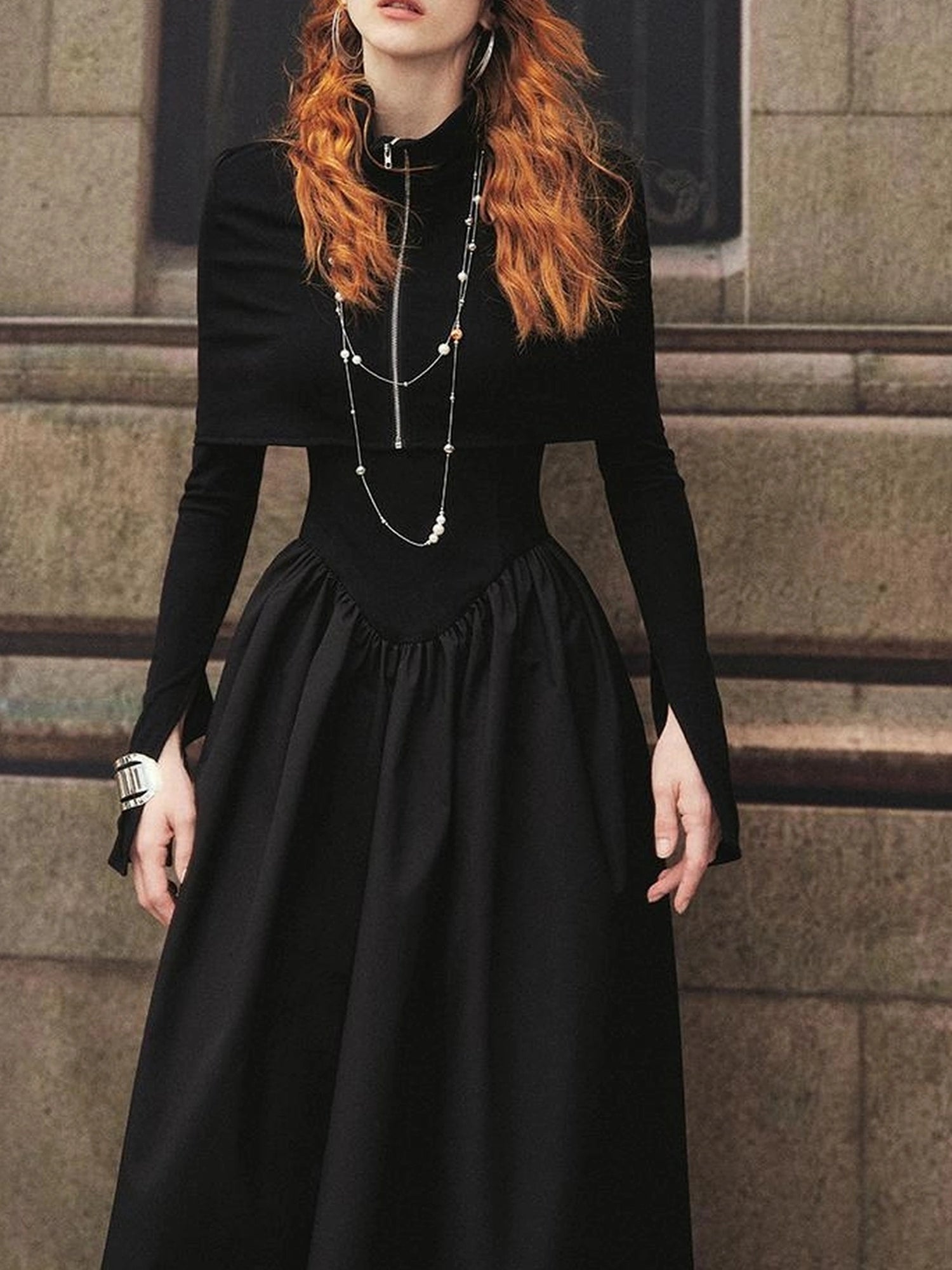 OfAkiva V-neck Button Detail Flared Maxi Dress