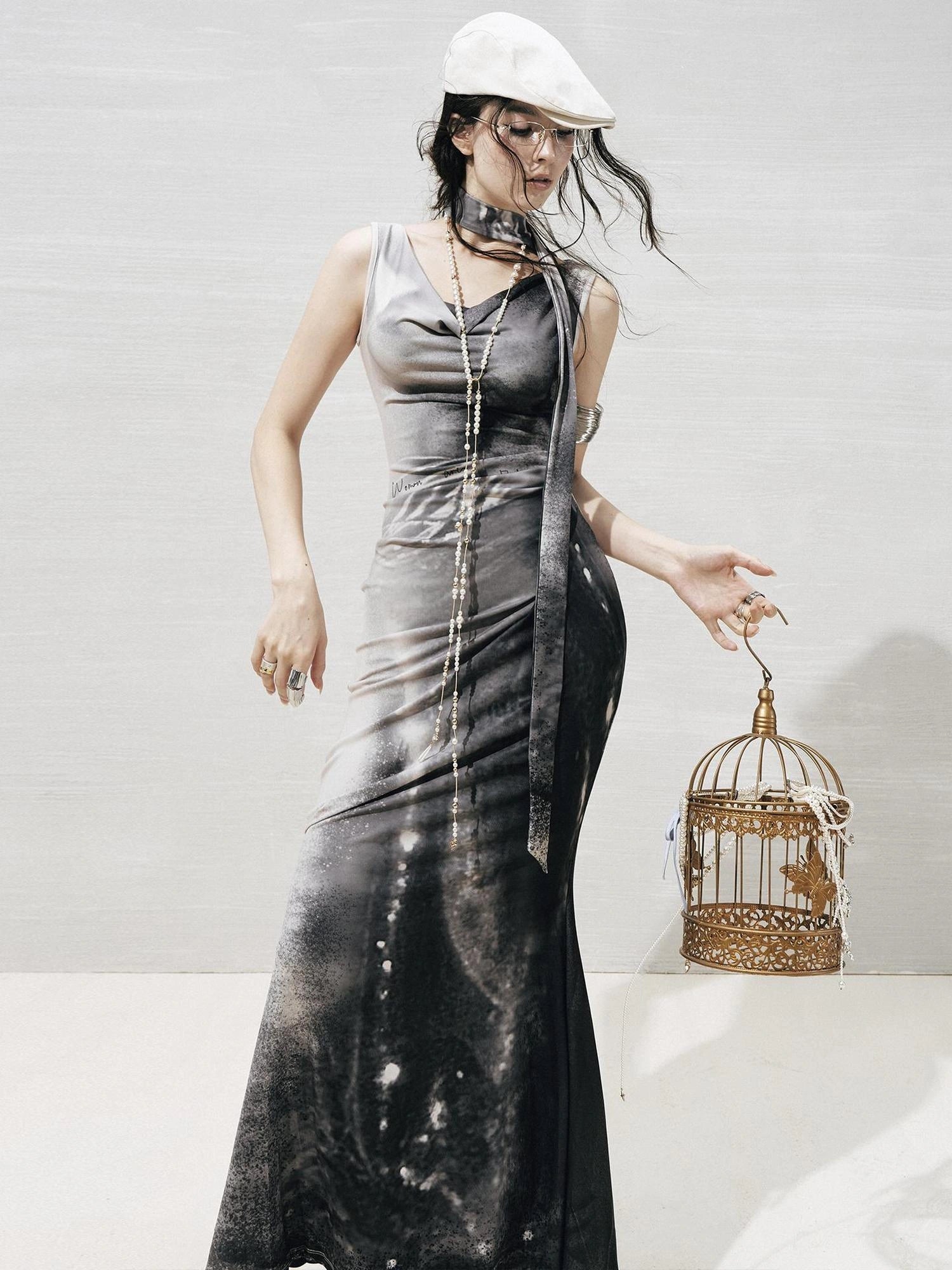 OfAkiva V-neck Draped Venus Slip Dress