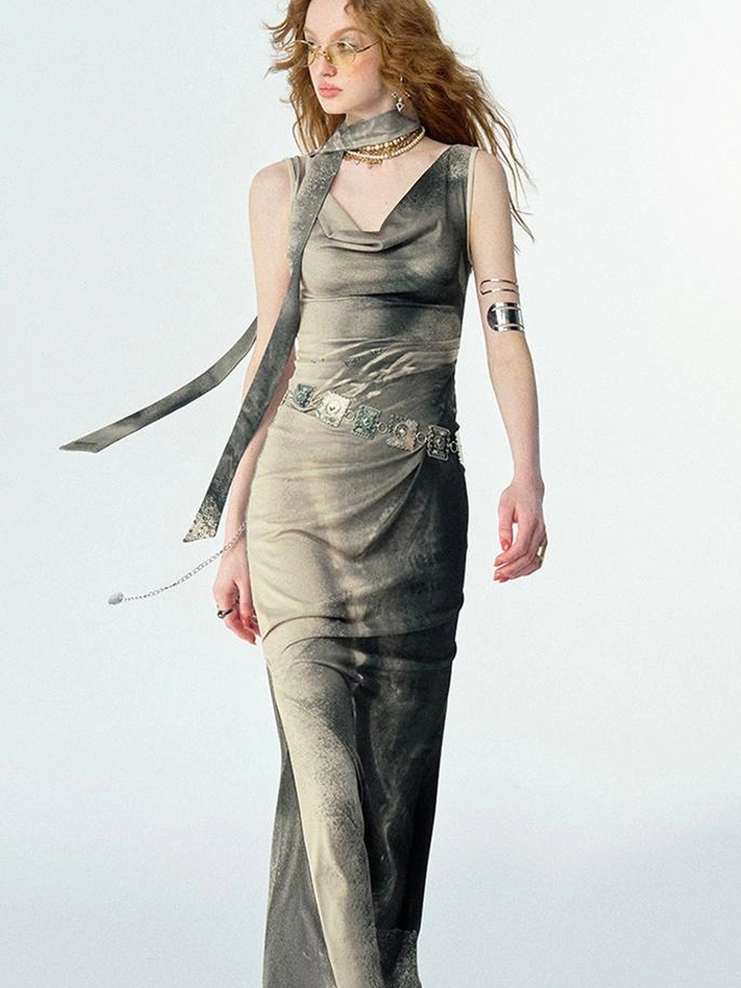 OfAkiva V-neck Draped Venus Slip Dress