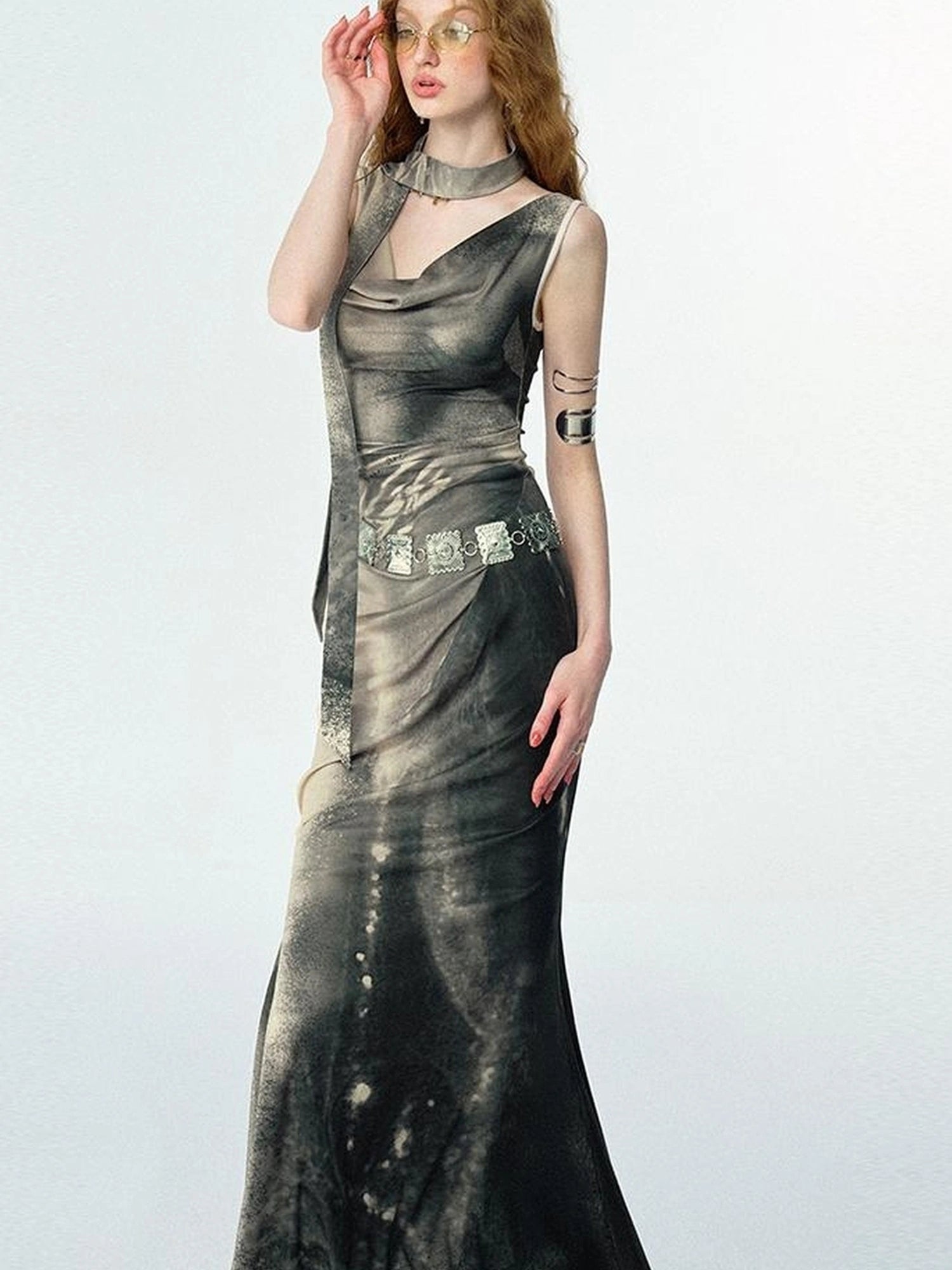 OfAkiva V-neck Draped Venus Slip Dress