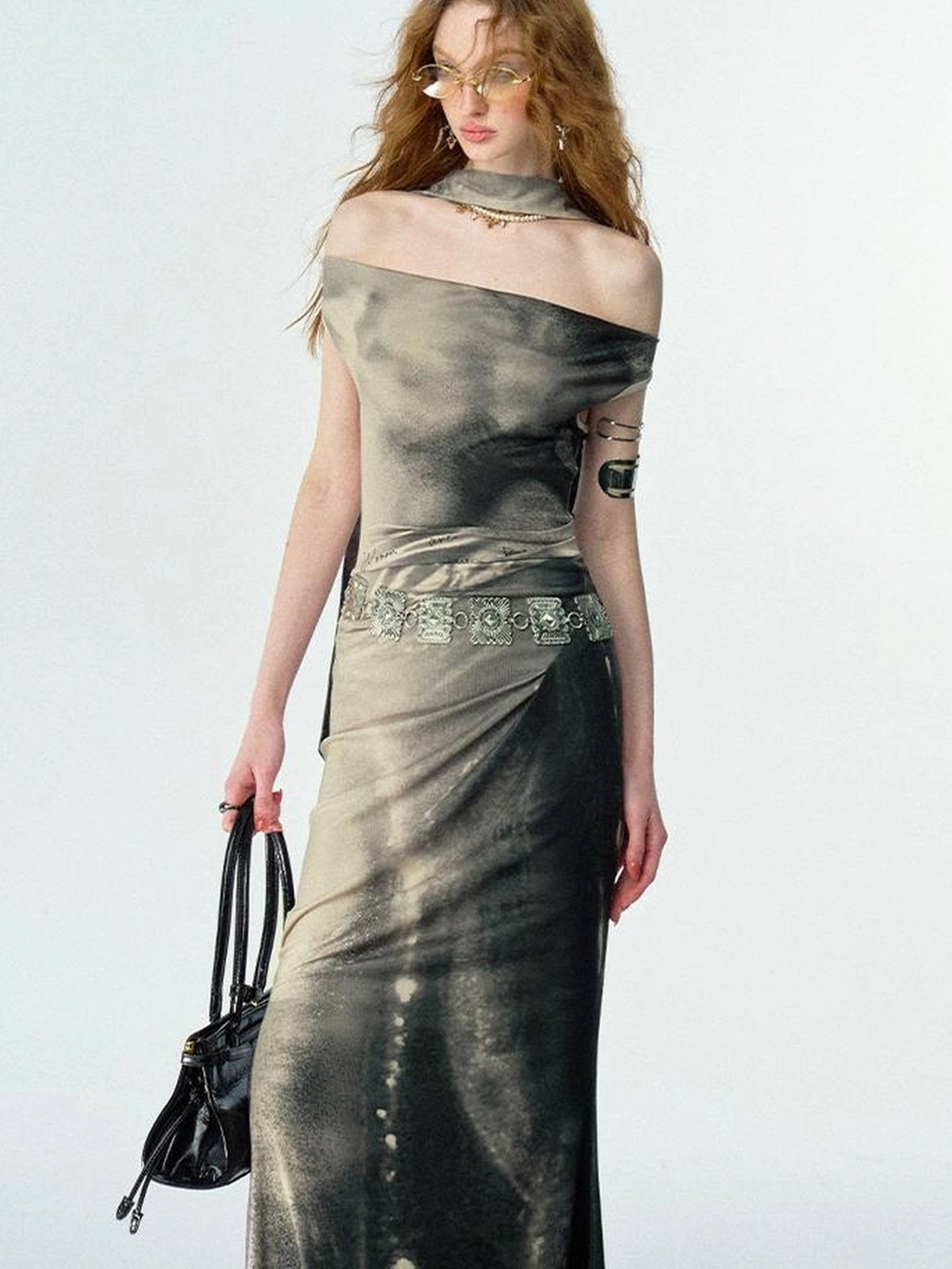 OfAkiva V-neck Draped Venus Slip Dress