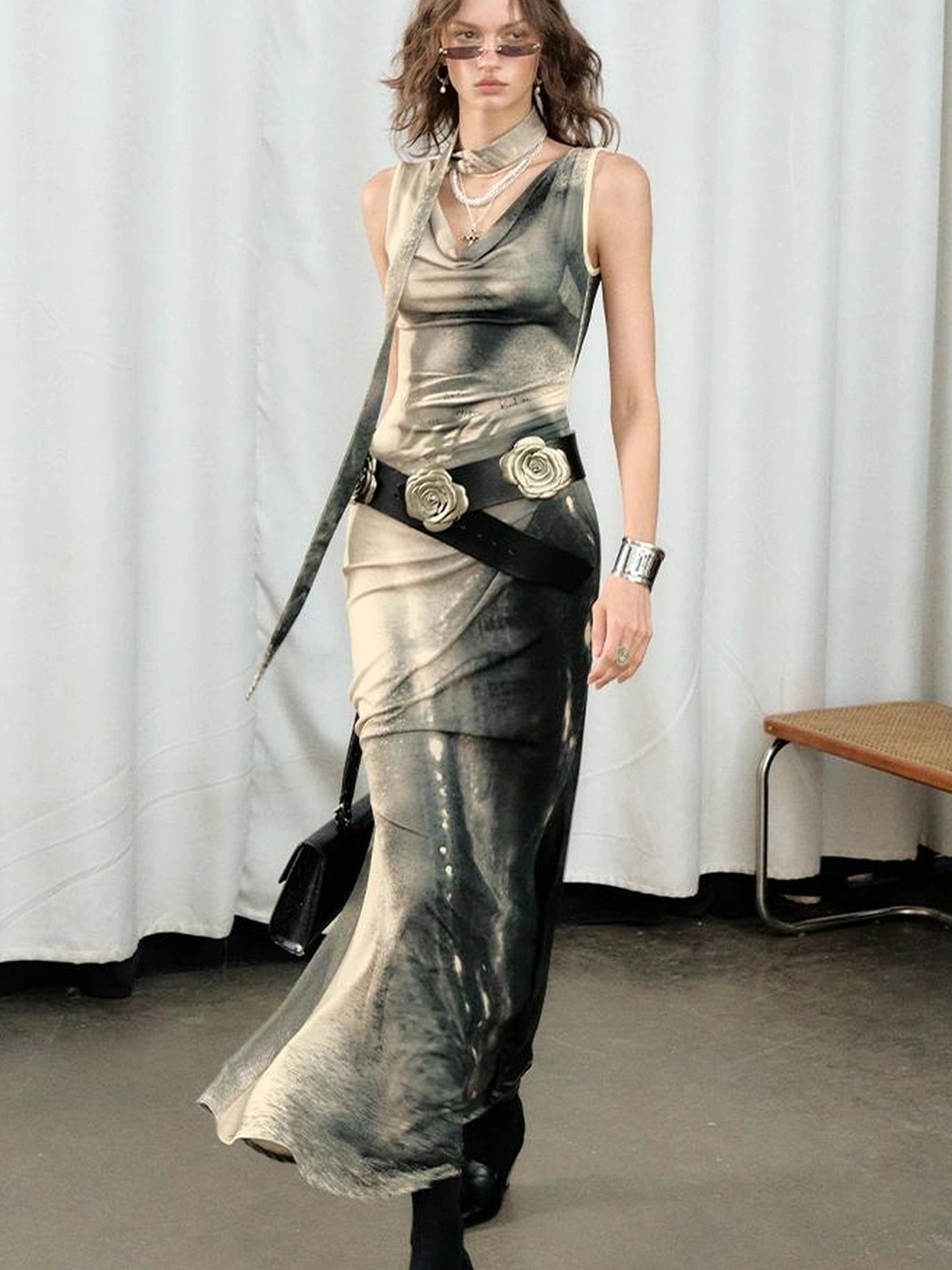 OfAkiva V-neck Draped Venus Slip Dress