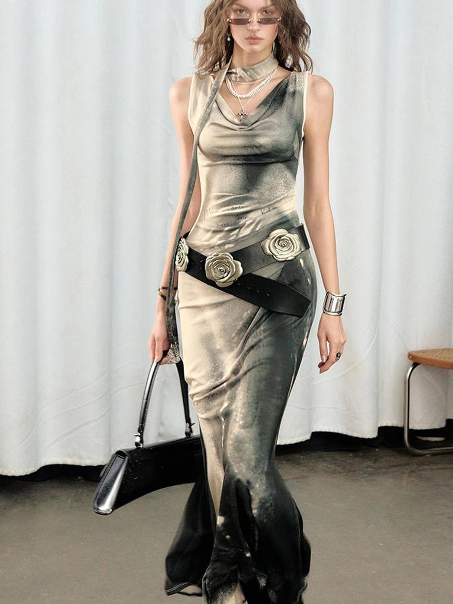 OfAkiva V-neck Draped Venus Slip Dress