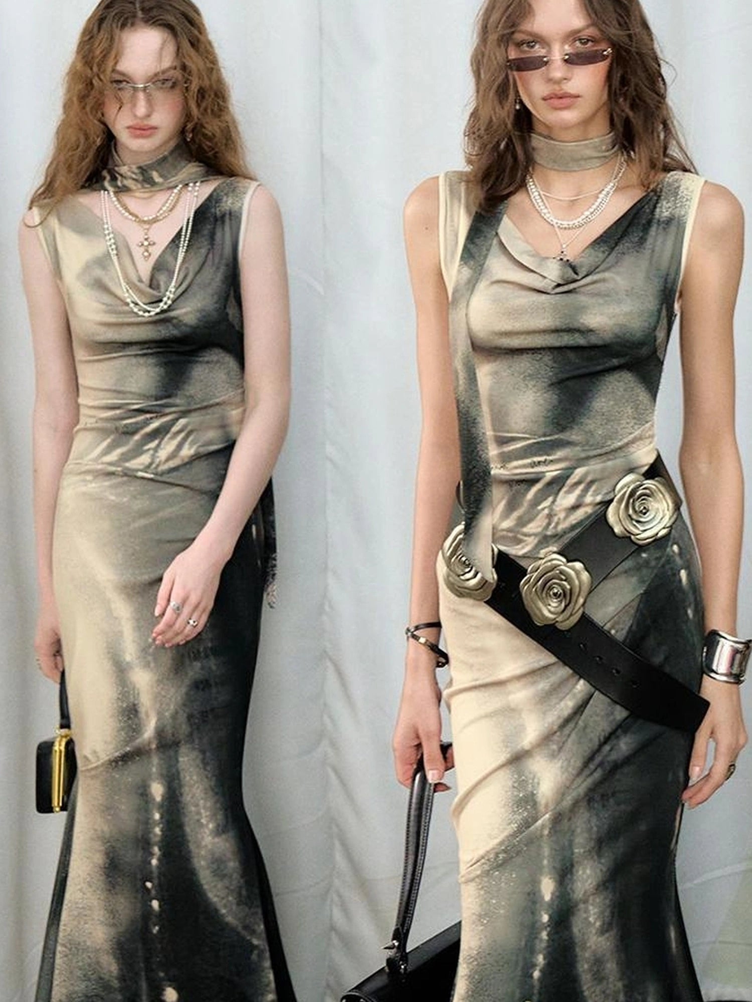 OfAkiva V-neck Draped Venus Slip Dress